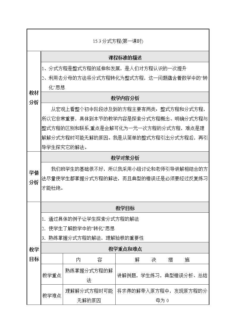 探究分式方程的解法