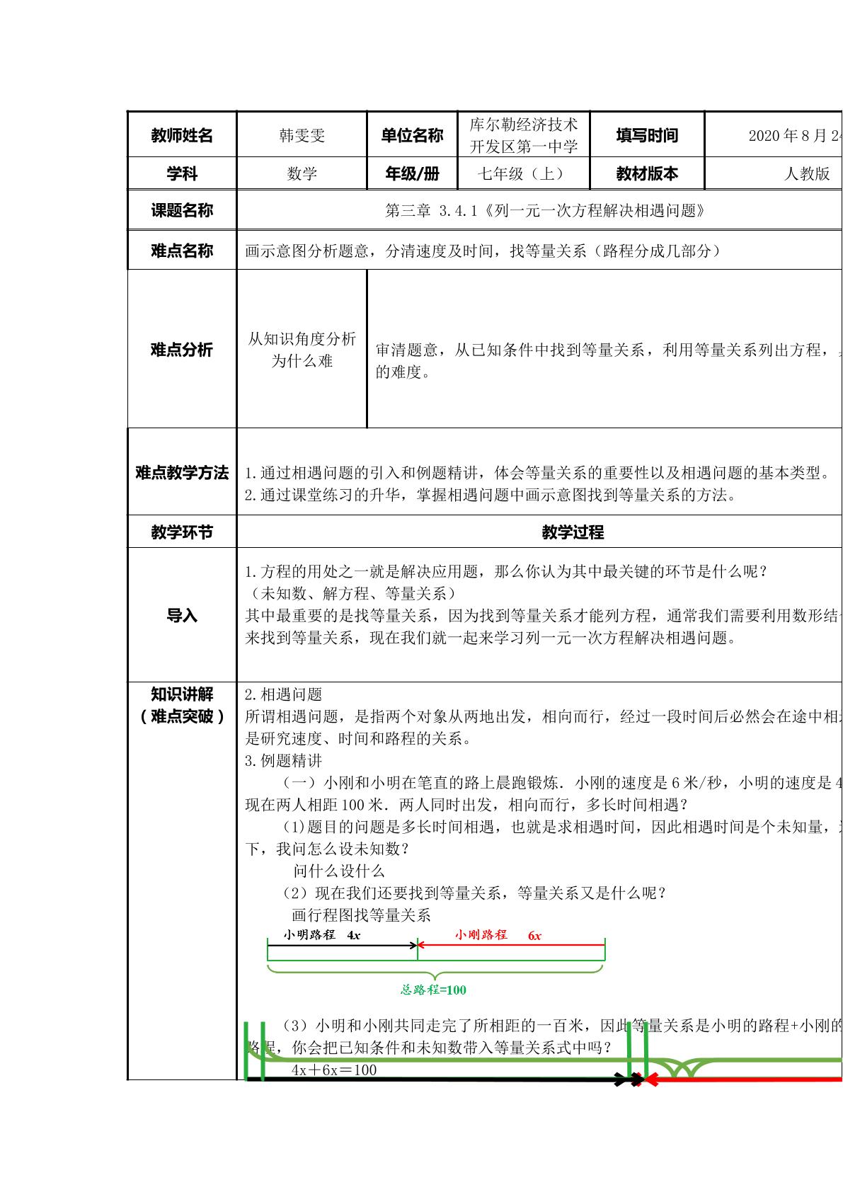 列一元一次方程解决相遇问题