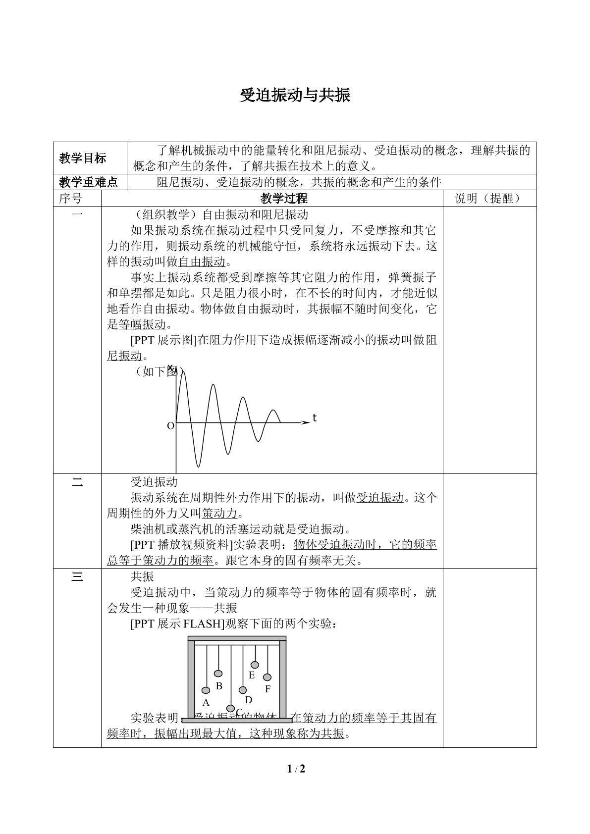 受迫振动与共振_教案1