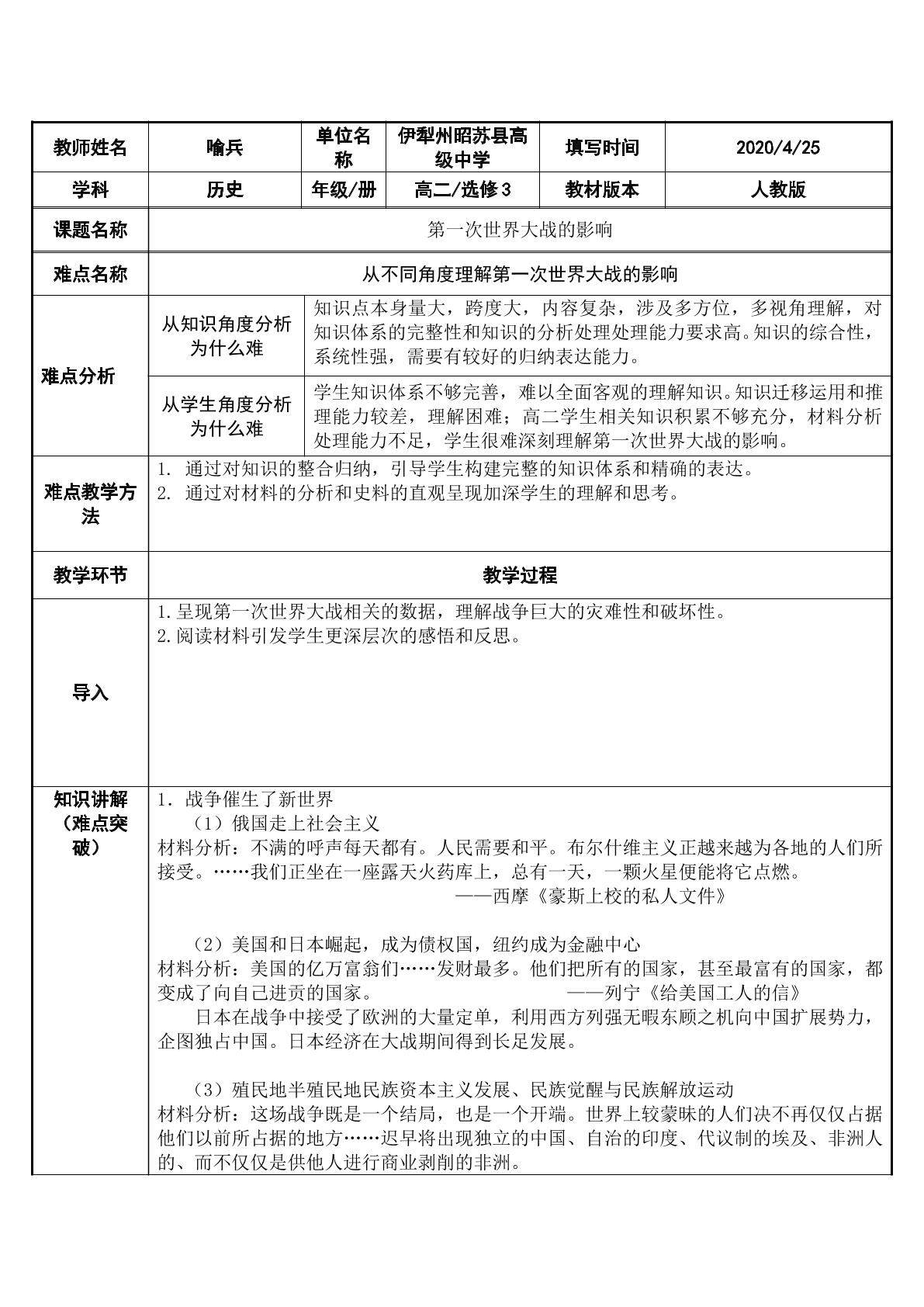 第一次世界大战的影响