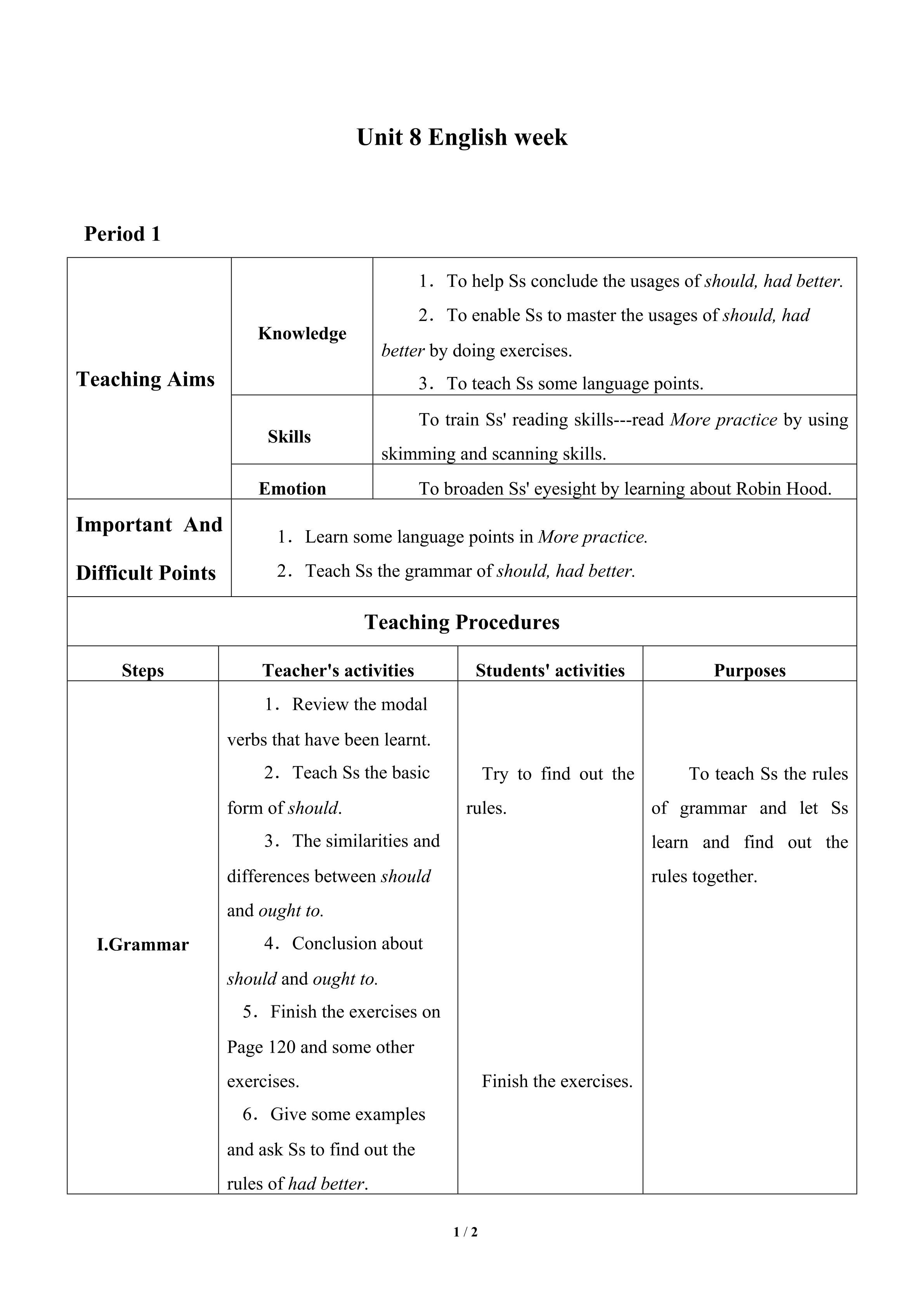 Unit 8  English Week_教案1