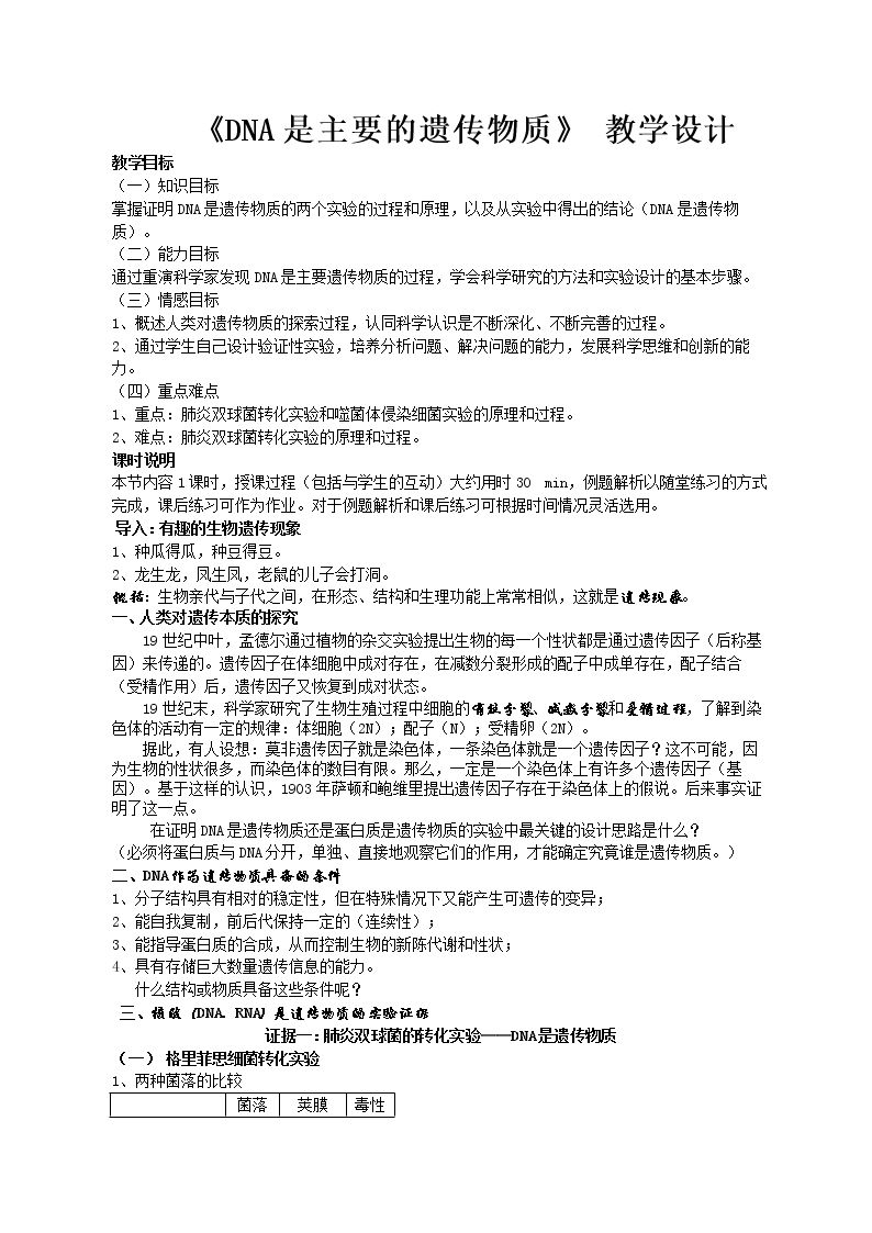 第1节　DNA是主要的遗传物质