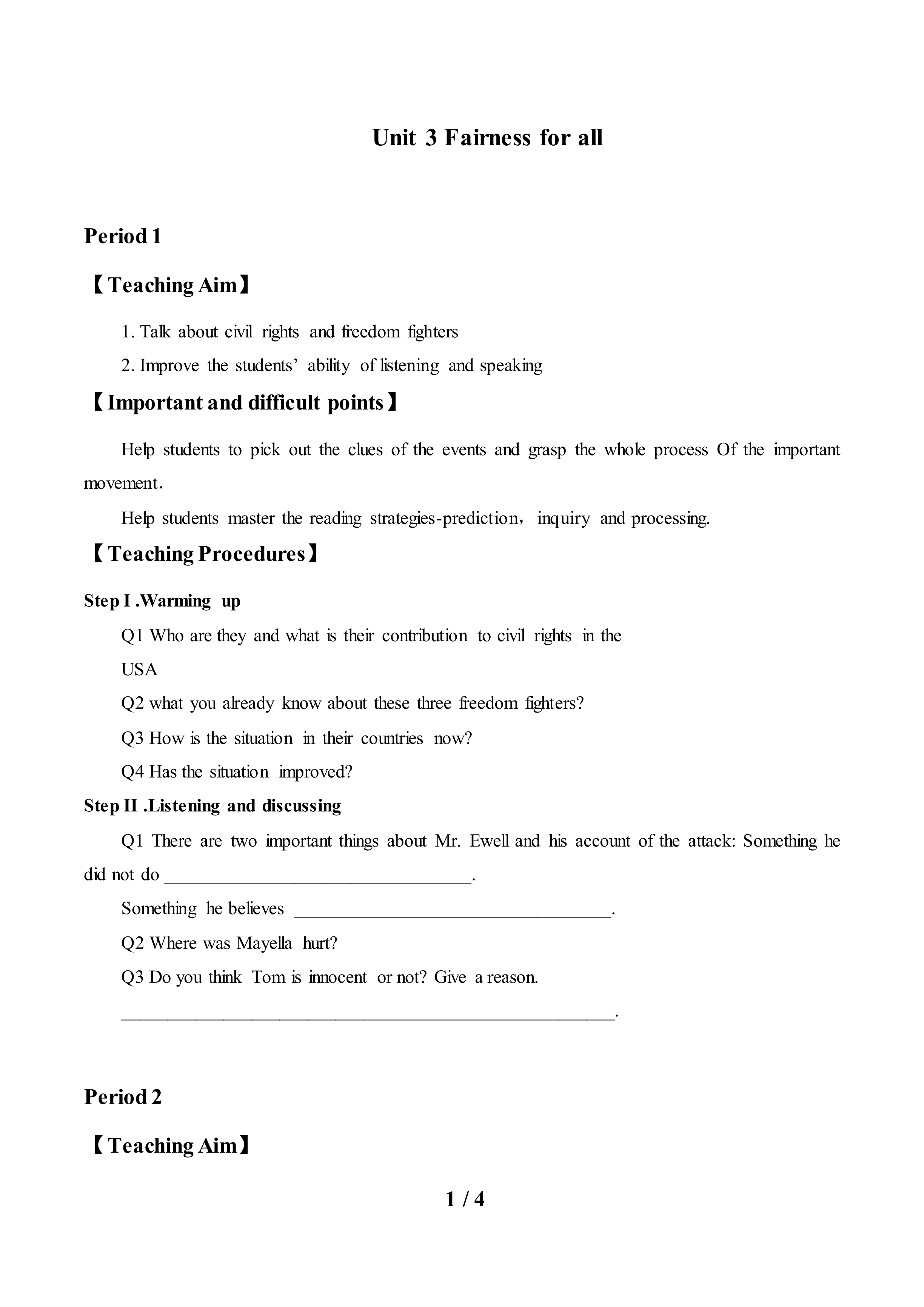 Unit 3 Fairness for all_教案1.doc