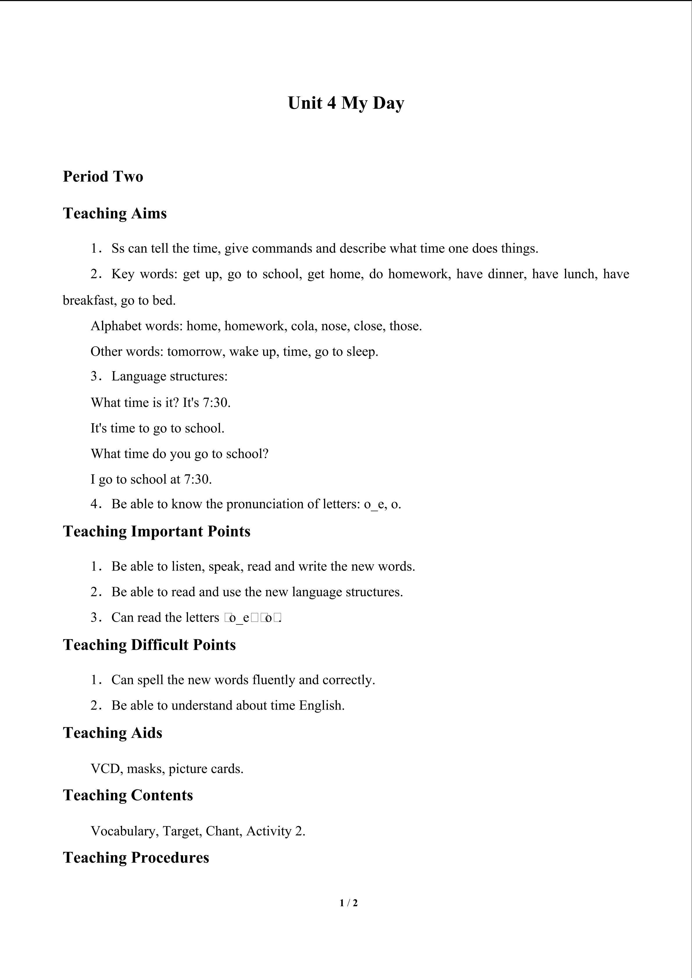 Unit 4 My Day_教案2