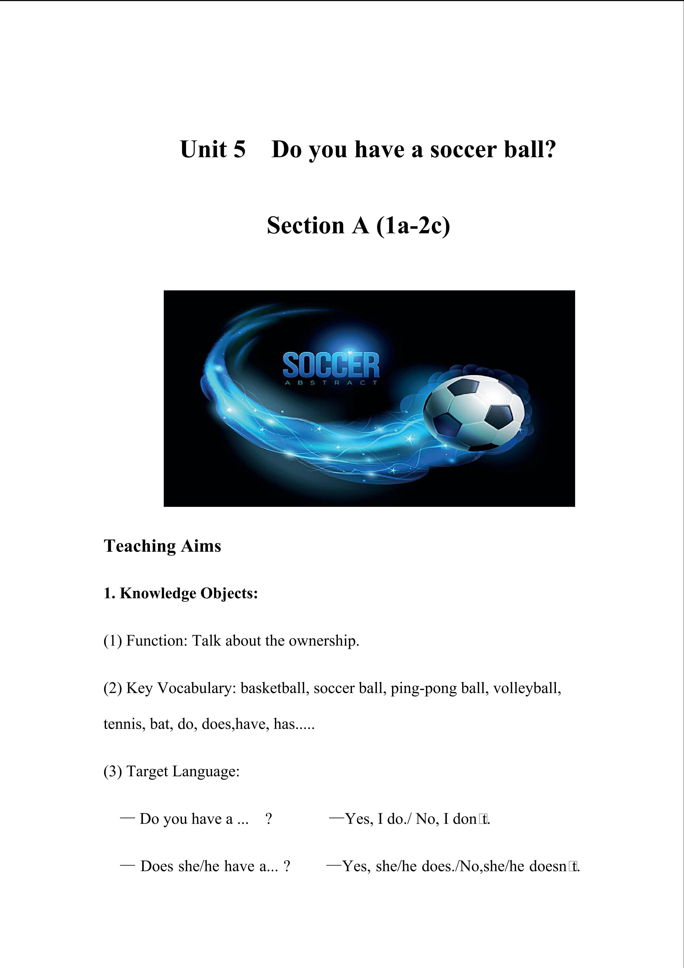 Unit 5 Do you have a soccer ball?