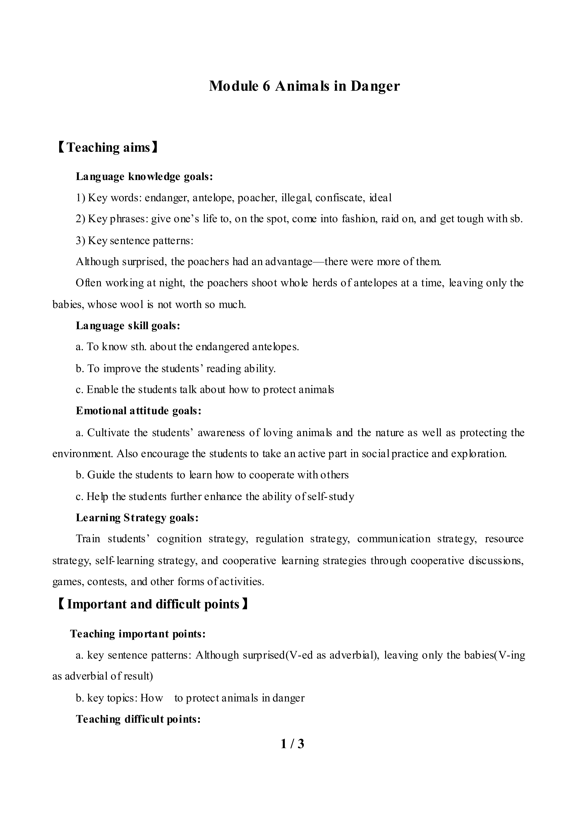 Module 6 Animals in Danger _教案2