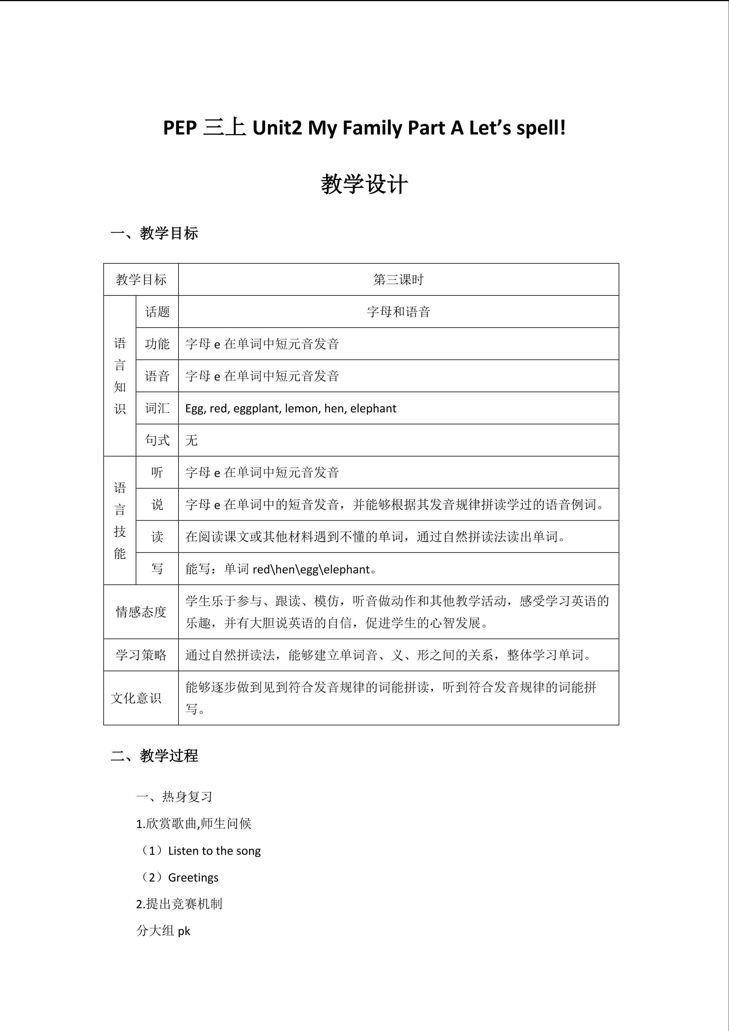 Unit2 PartA Let's spell教学设计