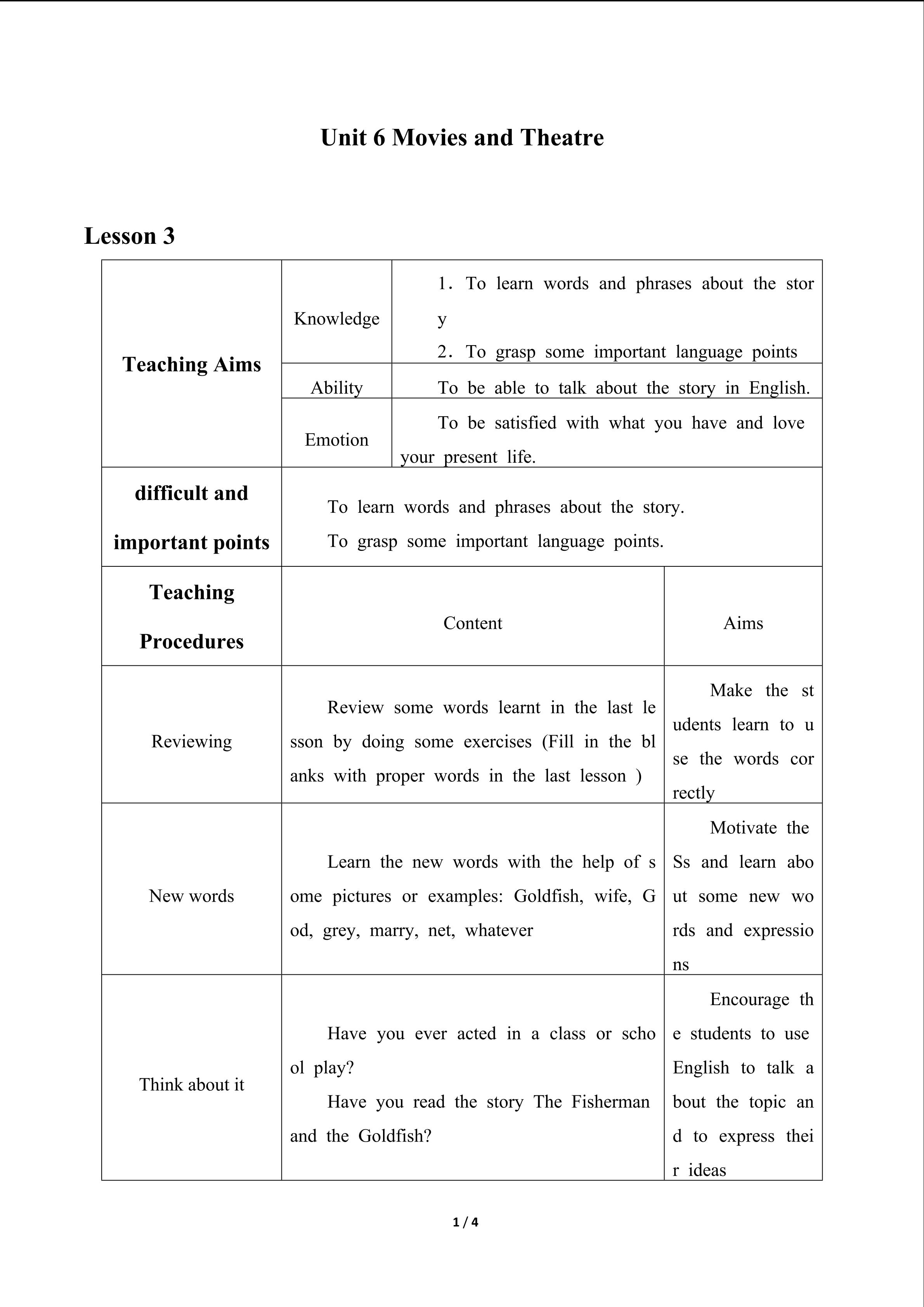 Unit 6 Movies and Theatre_教案3