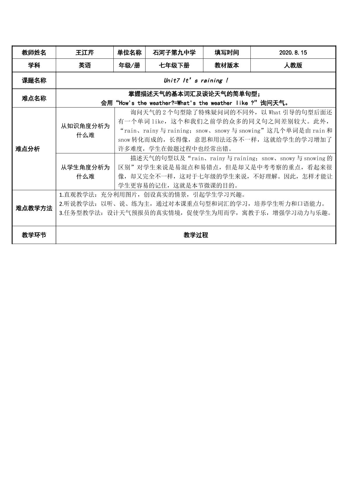 掌握描述天气的基本词汇及谈论天气的简单句型