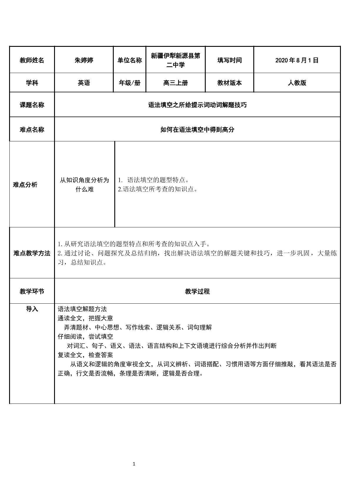 语法填空之给提示动词解题技巧