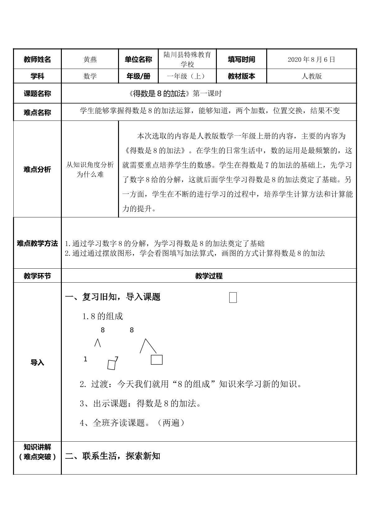 得数是8 的加法