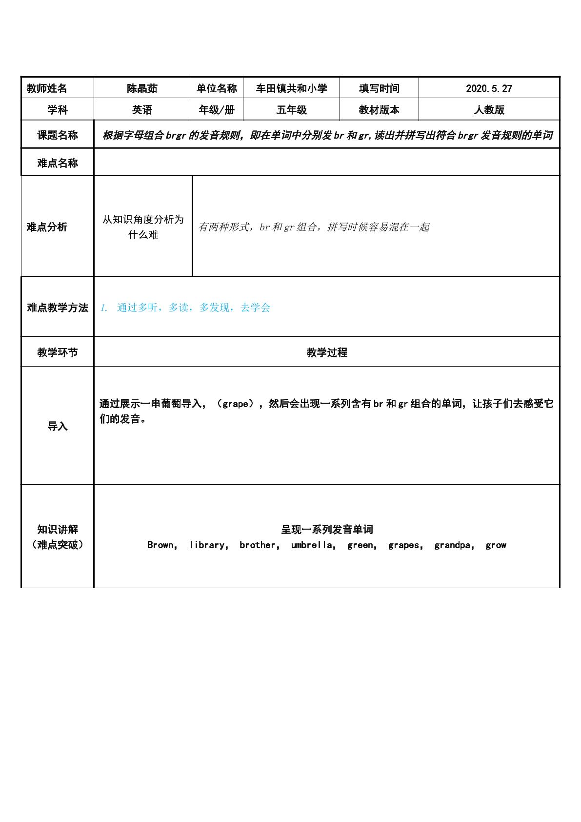 根据字母组合brgr的发音规则，即在单词中分别发br和gr,读出并拼写出符合br