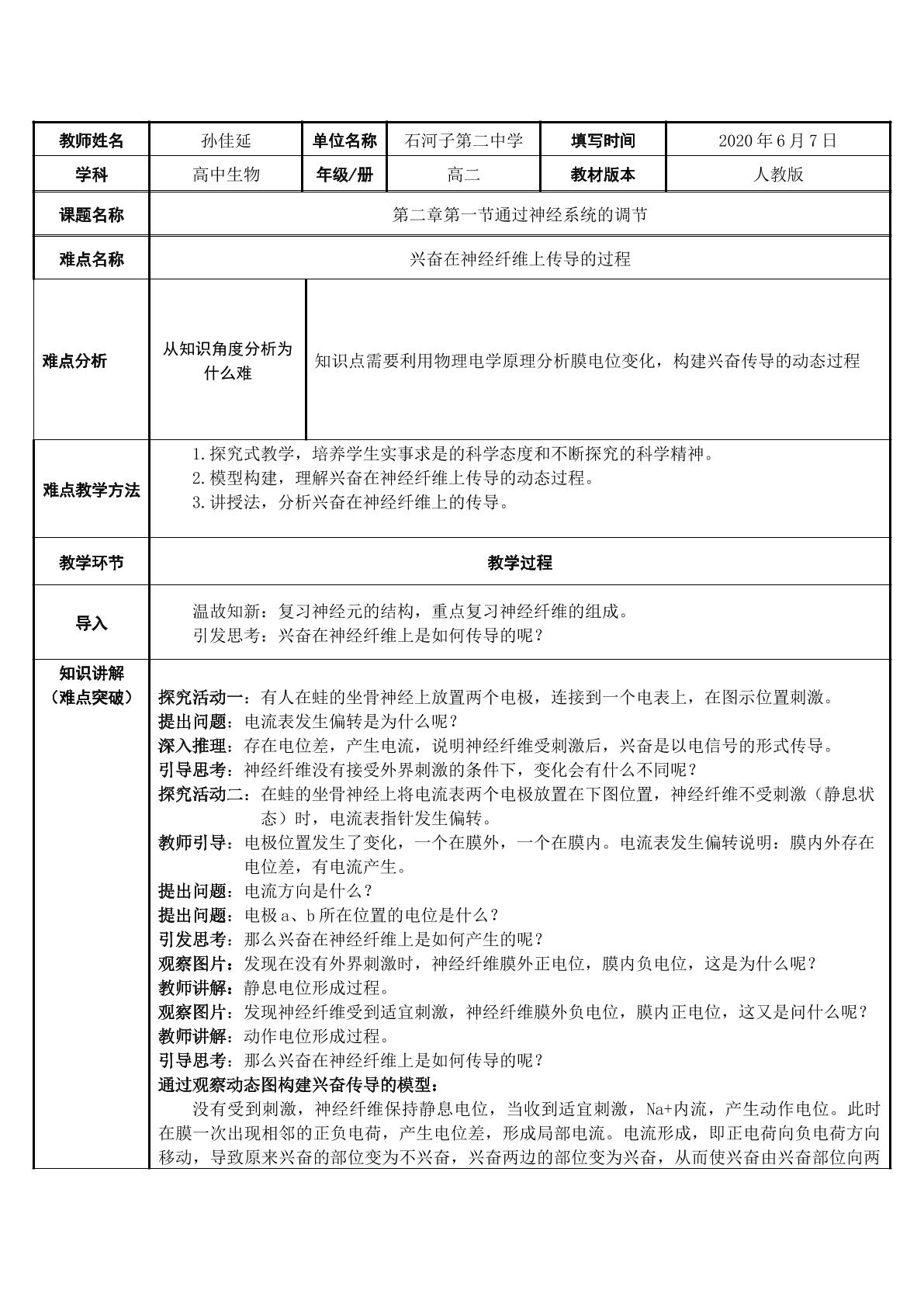 兴奋在神经纤维上的传导