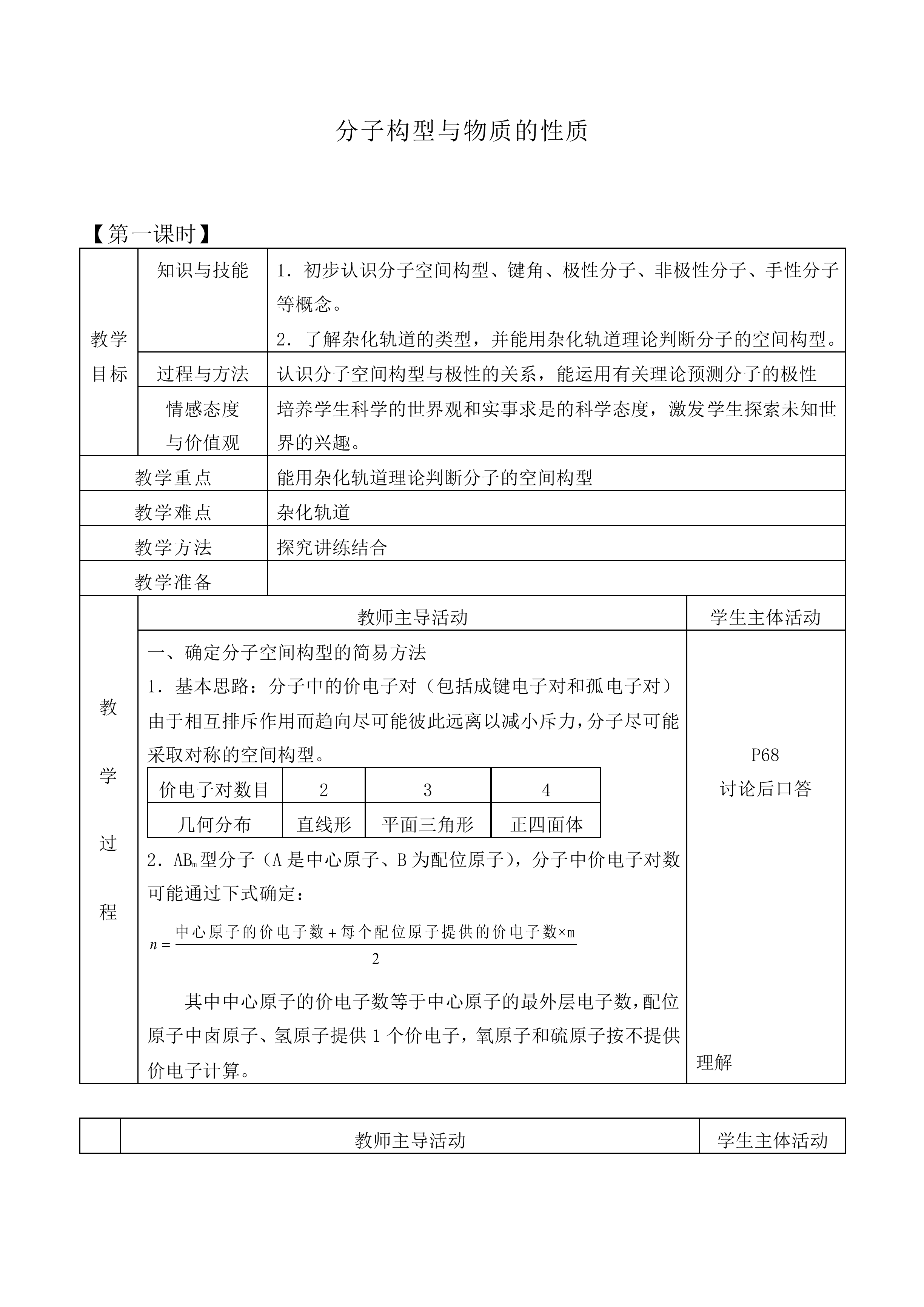 分子构型与物质的性质_教案4