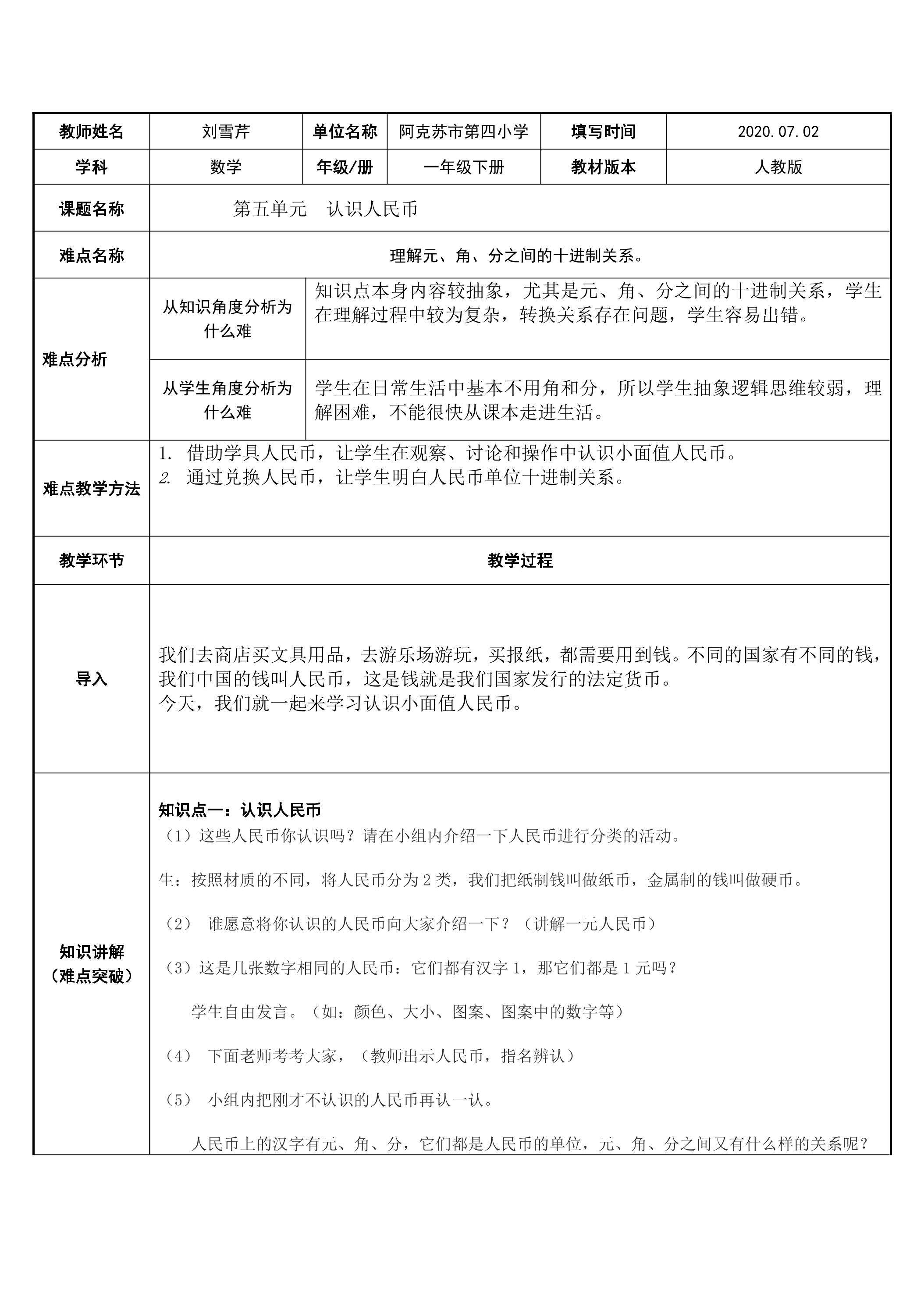 认识人民币