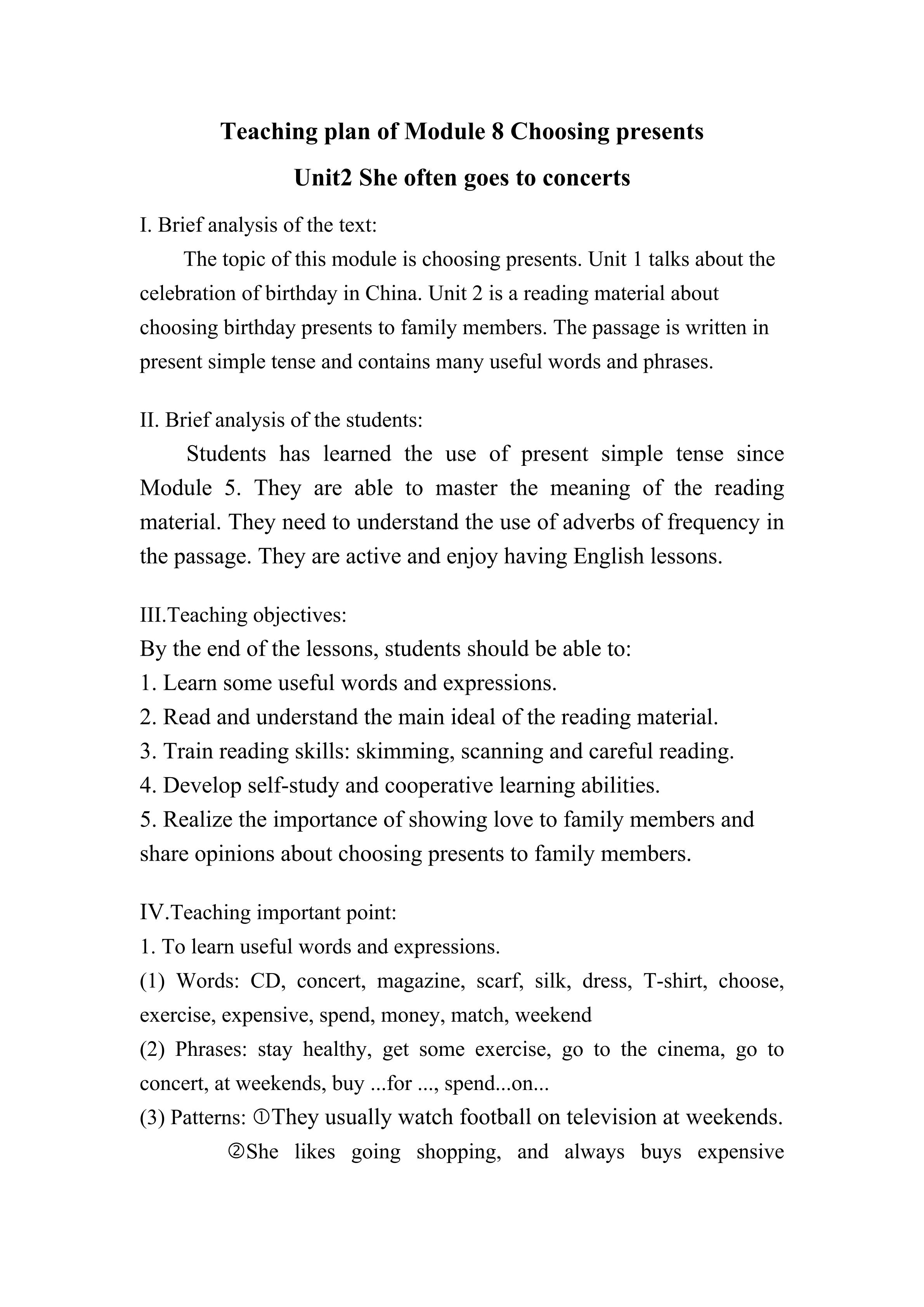 Teaching plan of Module 8 Unit 2