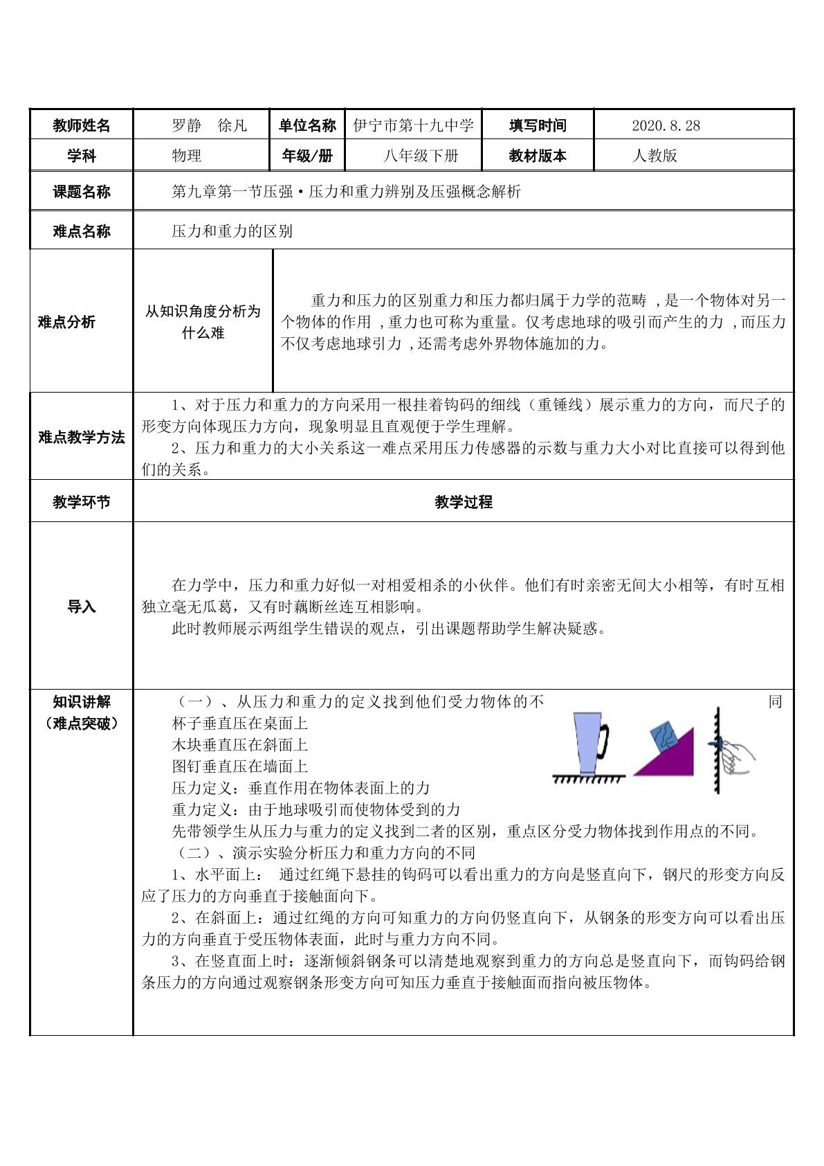 压力和重力区别及压强概念解析