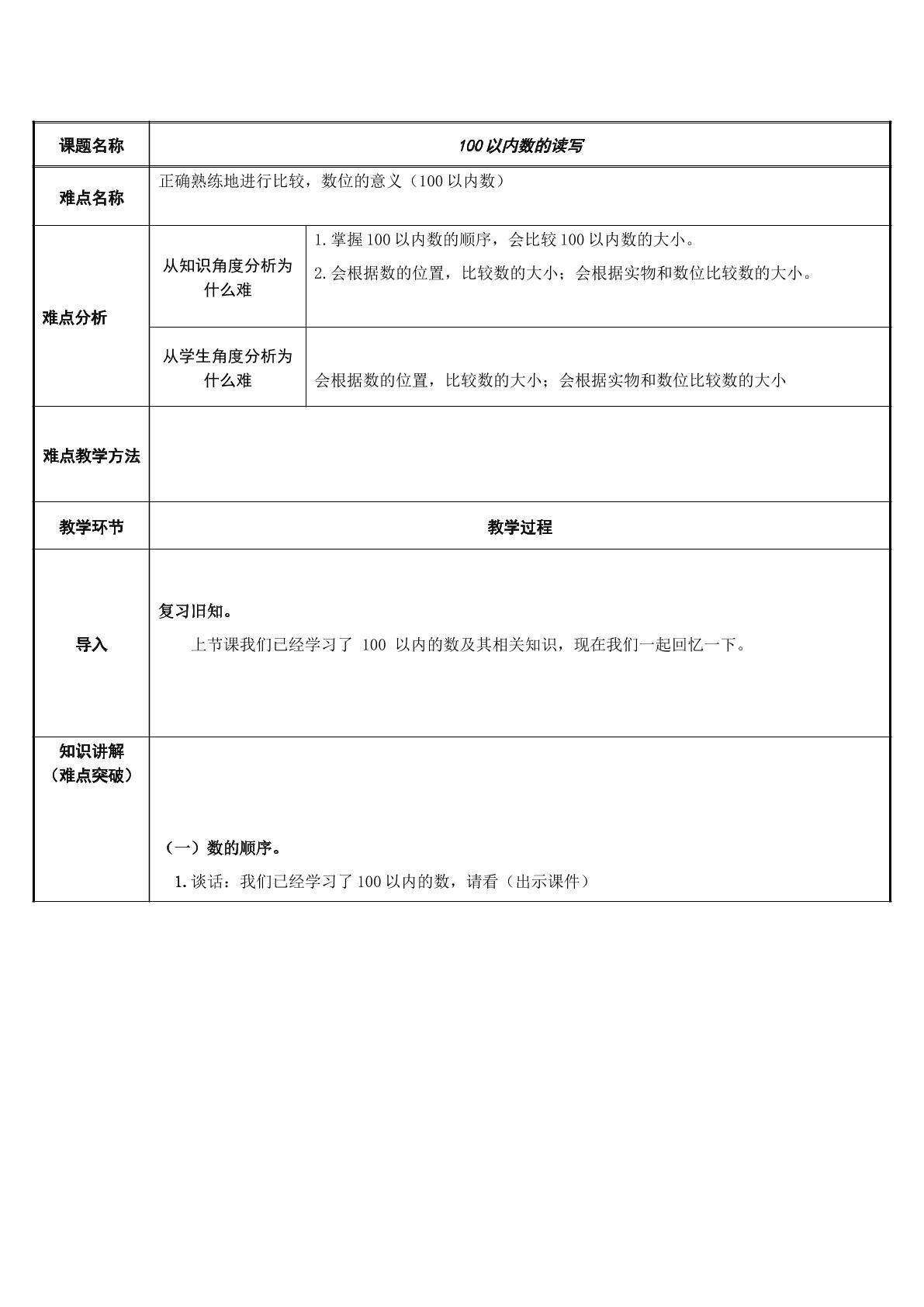 100以内数的读写