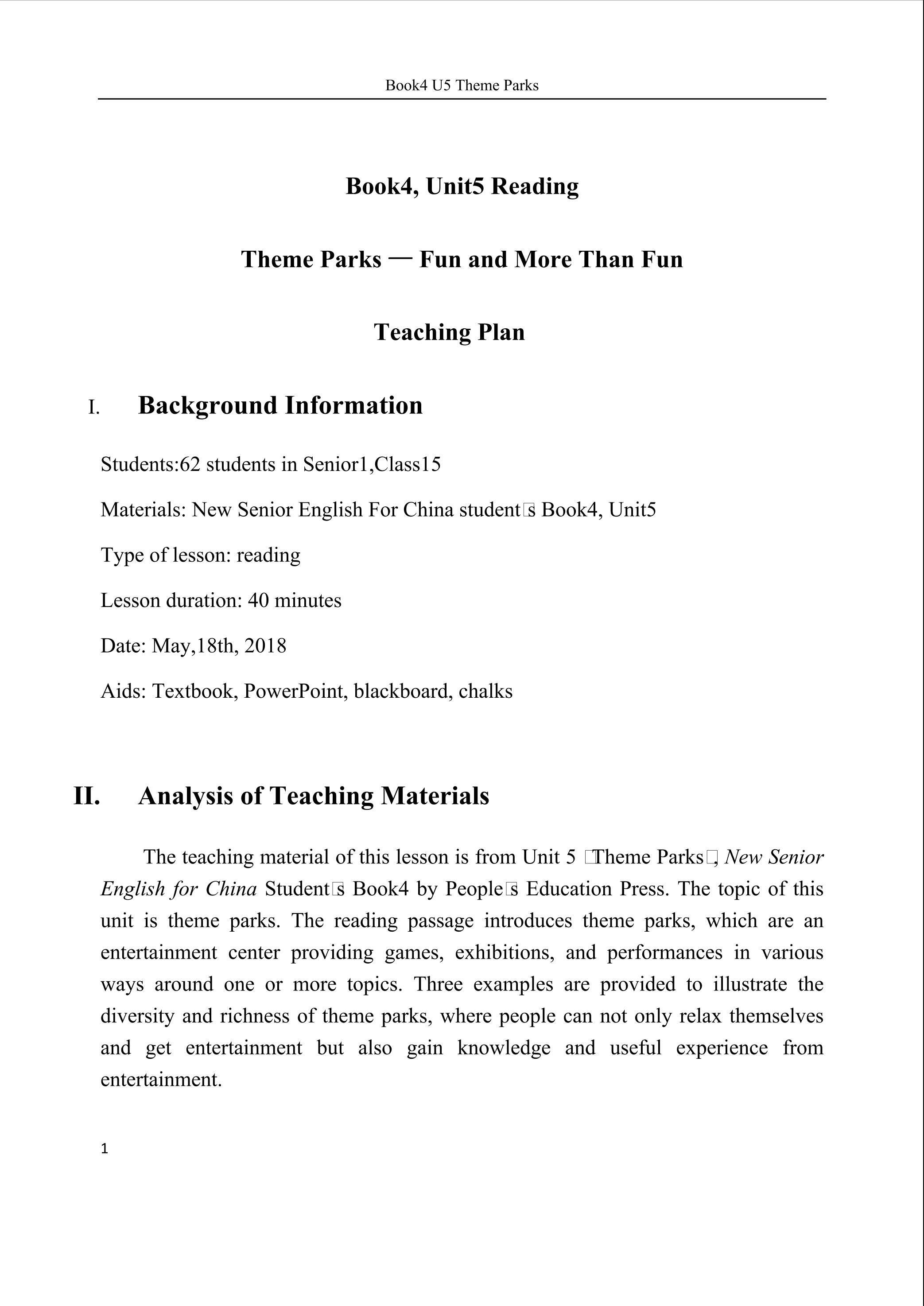 Book4U5 Theme Parks阅读