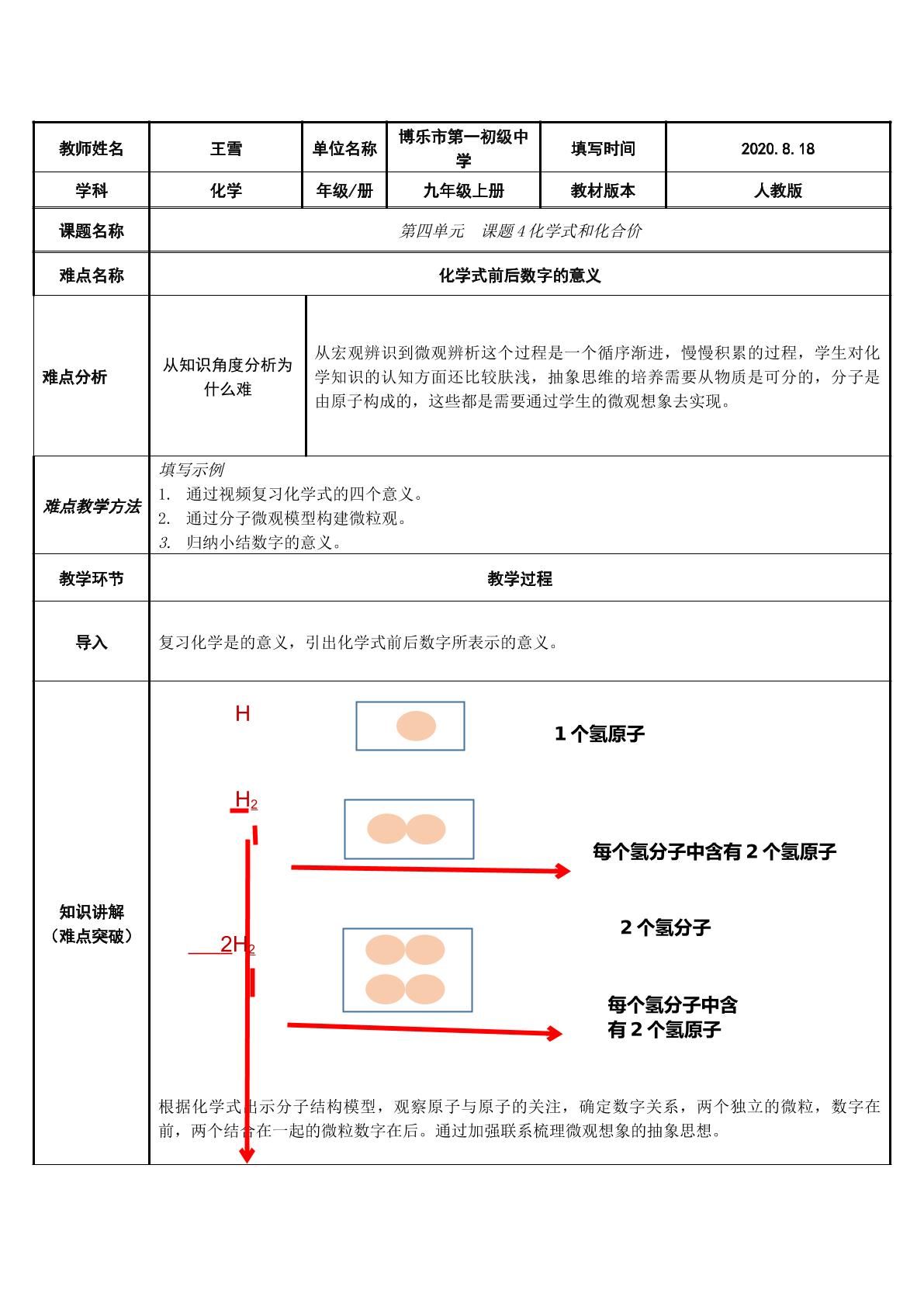 化学式前后数字的意义