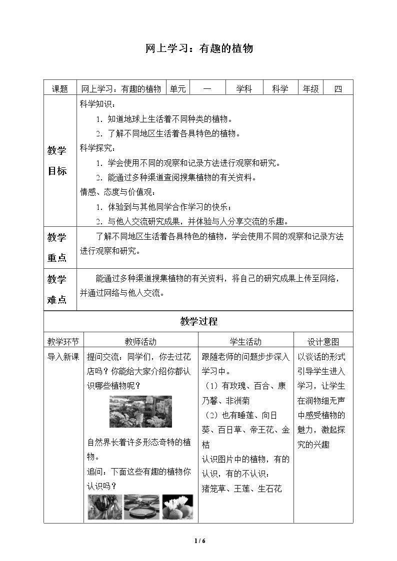 网上学习：有趣的植物