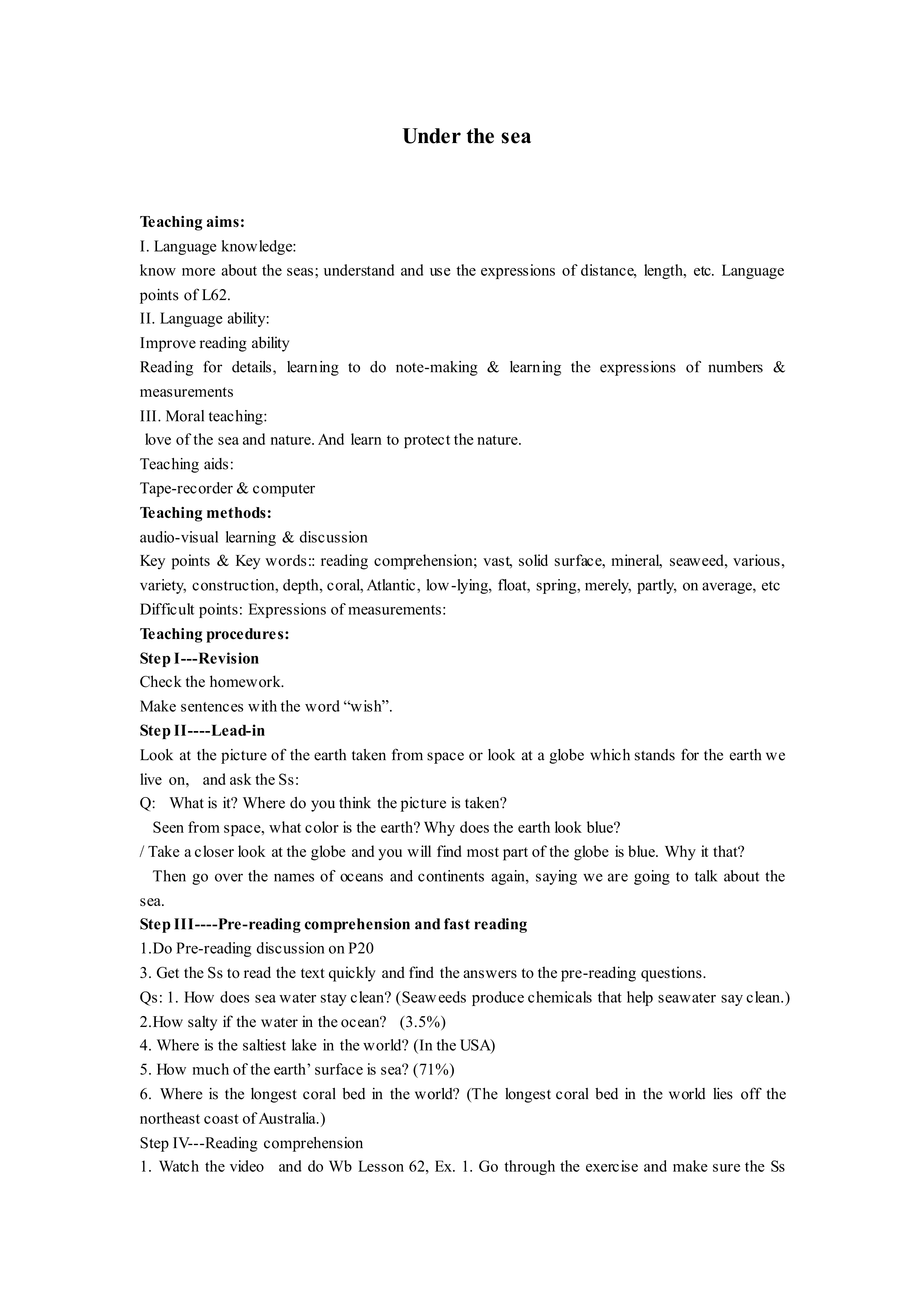 Unit 3 Under the sea_教案2