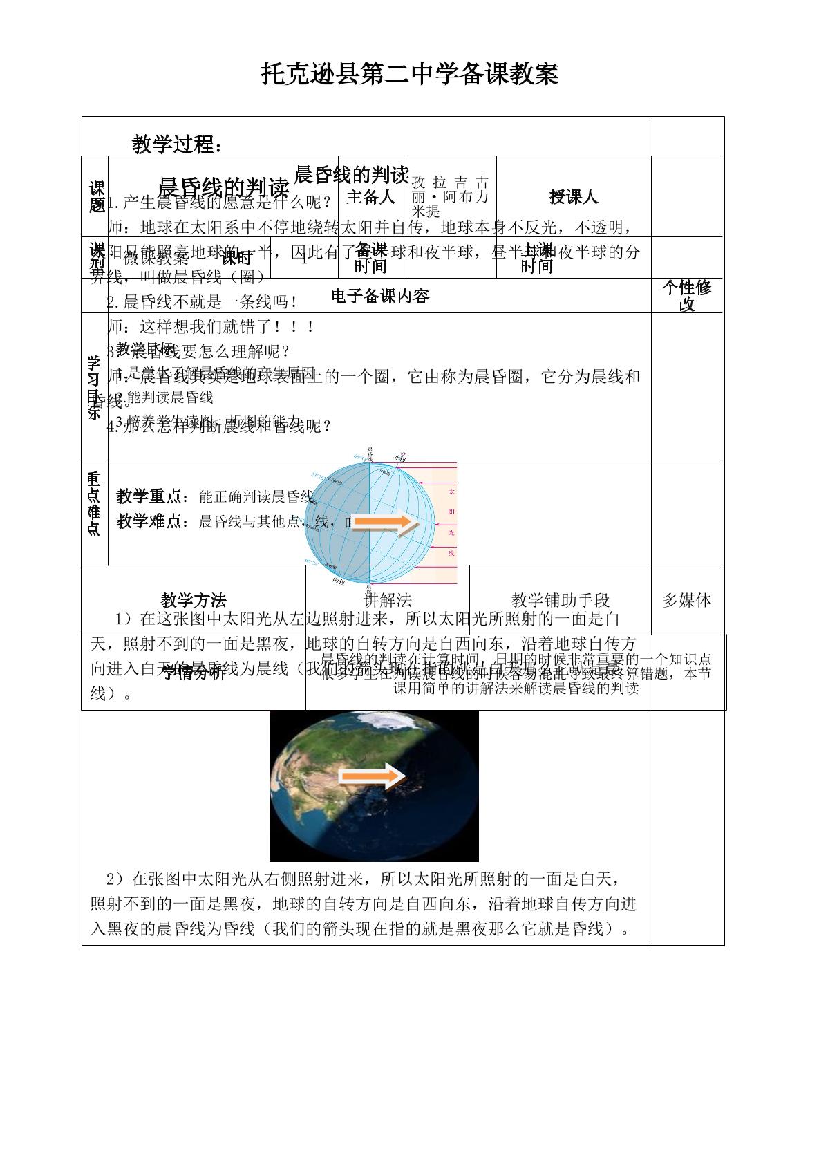 晨昏线的判读