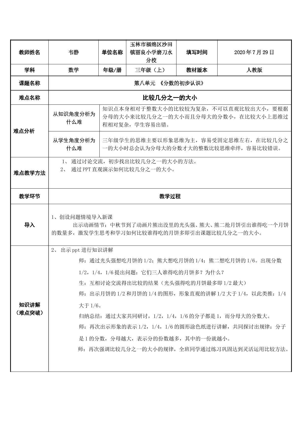 比较几分之一的大小