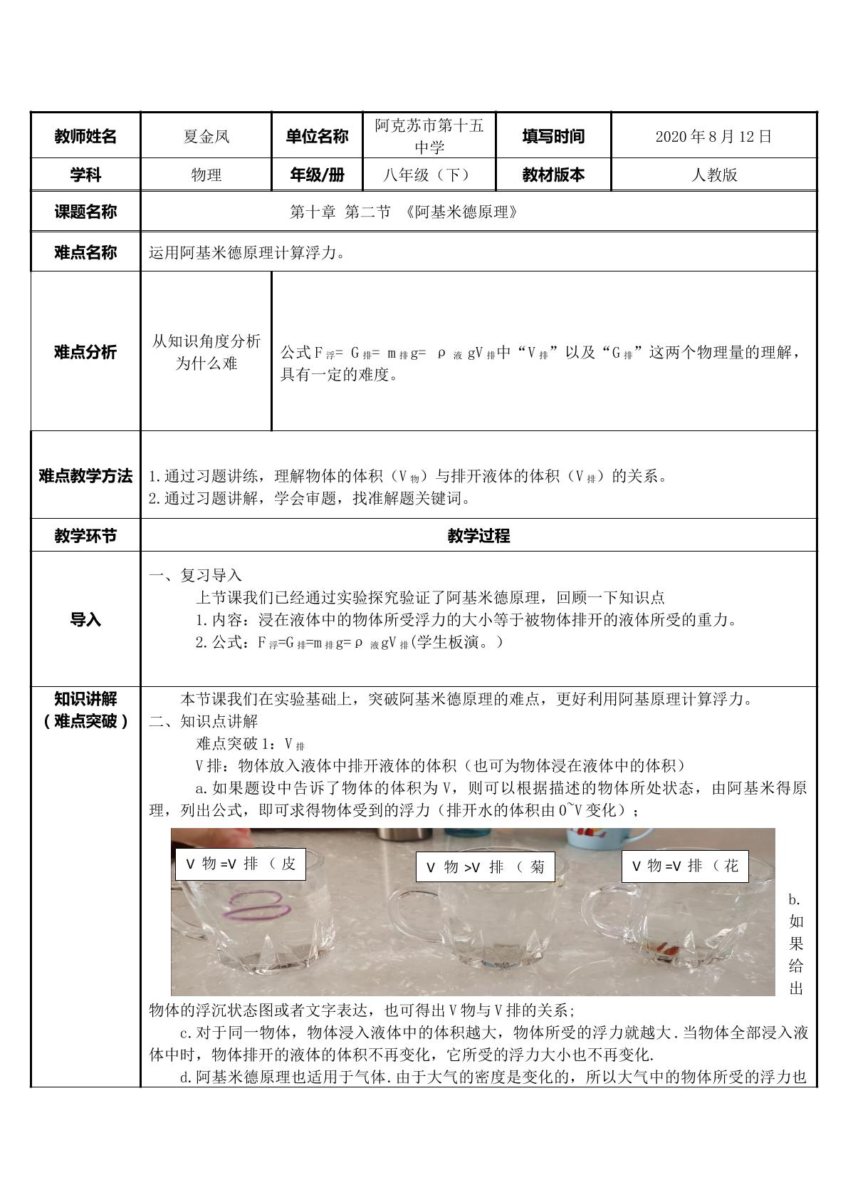 阿基米德原理的理解以及应用