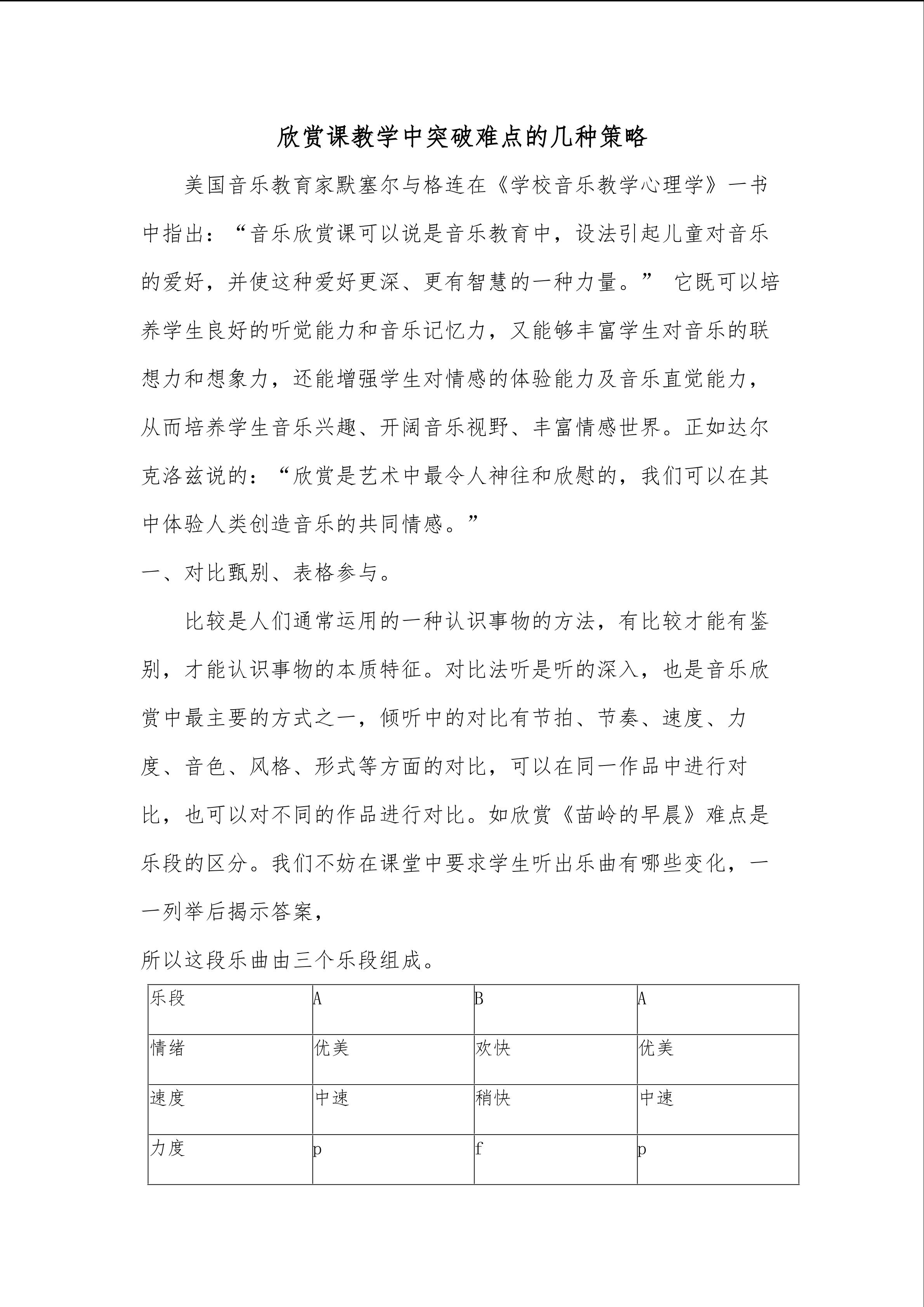 欣赏课教学中突破难点的几种策略