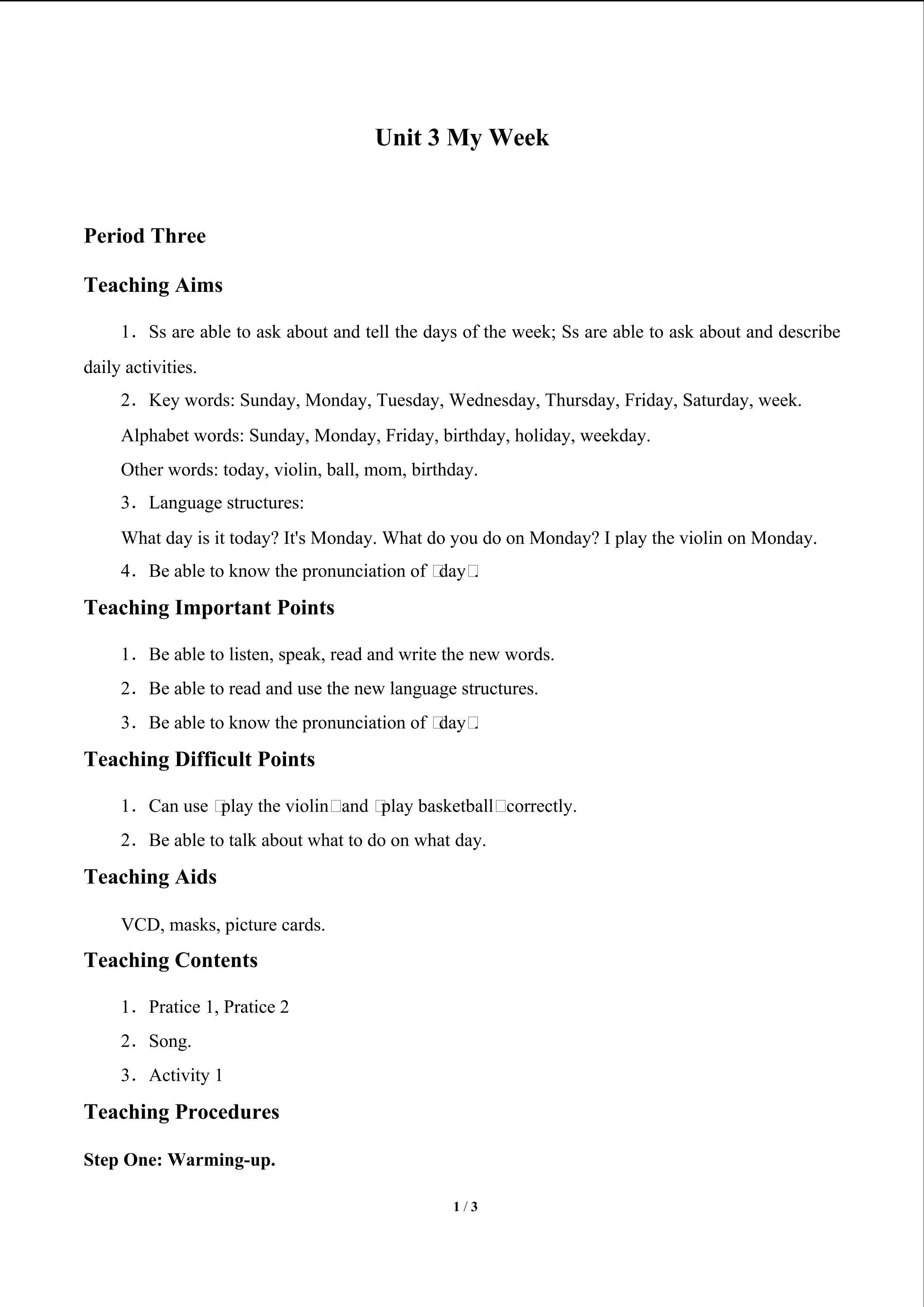 Unit 3 My Week_教案3