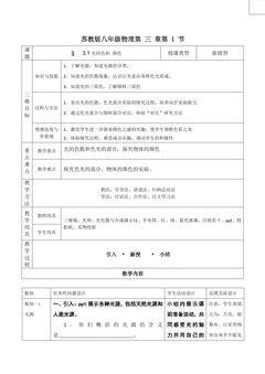 【★★★】八年级物理苏科版上册教案第3章《3.1 光的色彩 颜色》