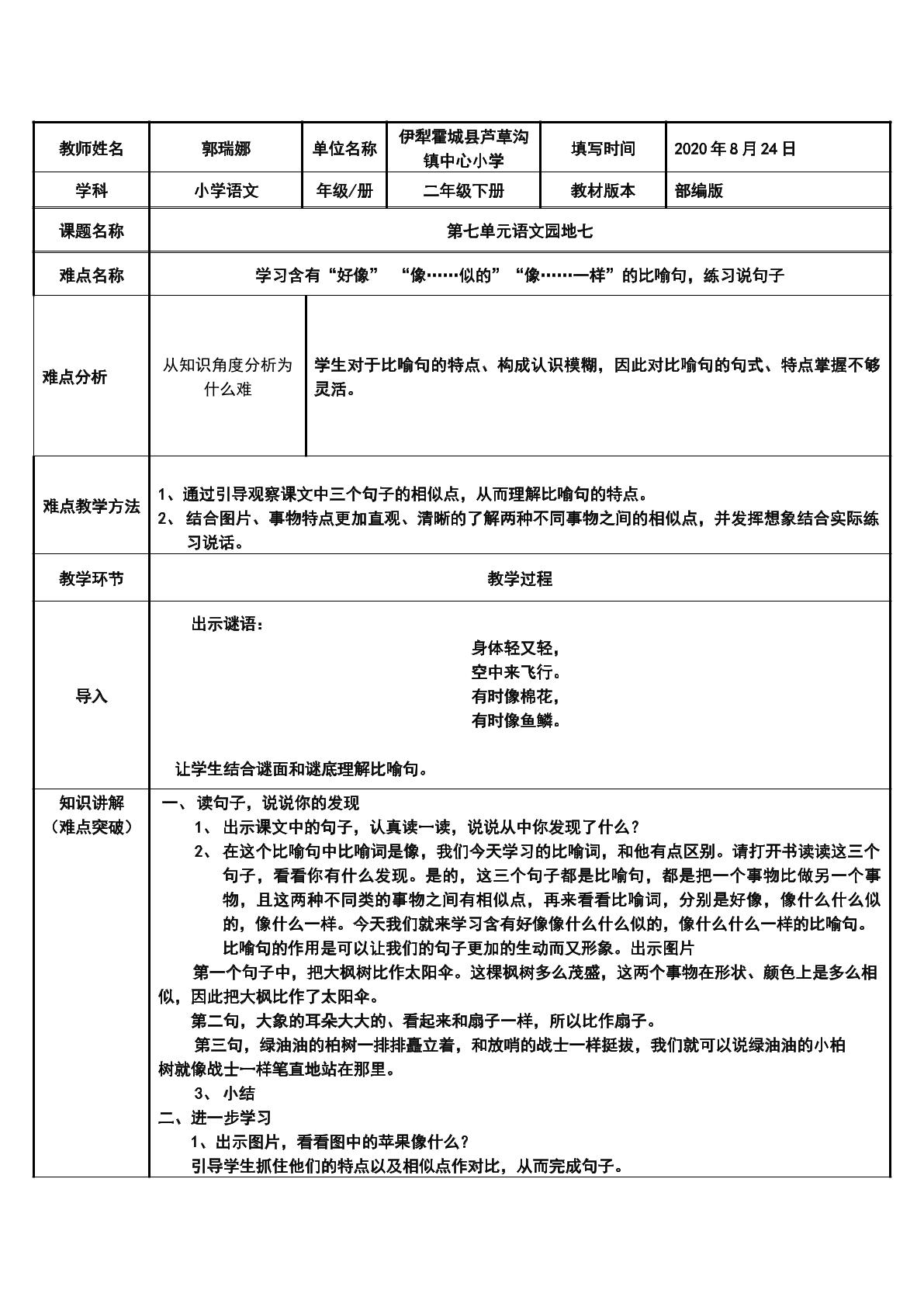 学习含有“好像“”像……似的”“像……一样”的比喻句，练习