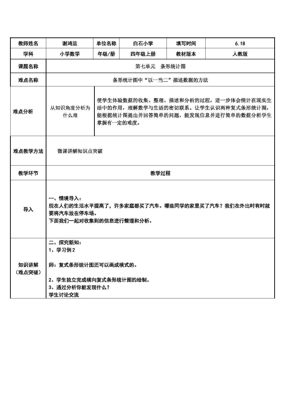 条形统计图中“以一当二”描述数据的方法