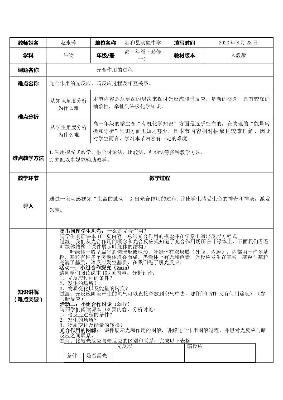 光合作用的过程