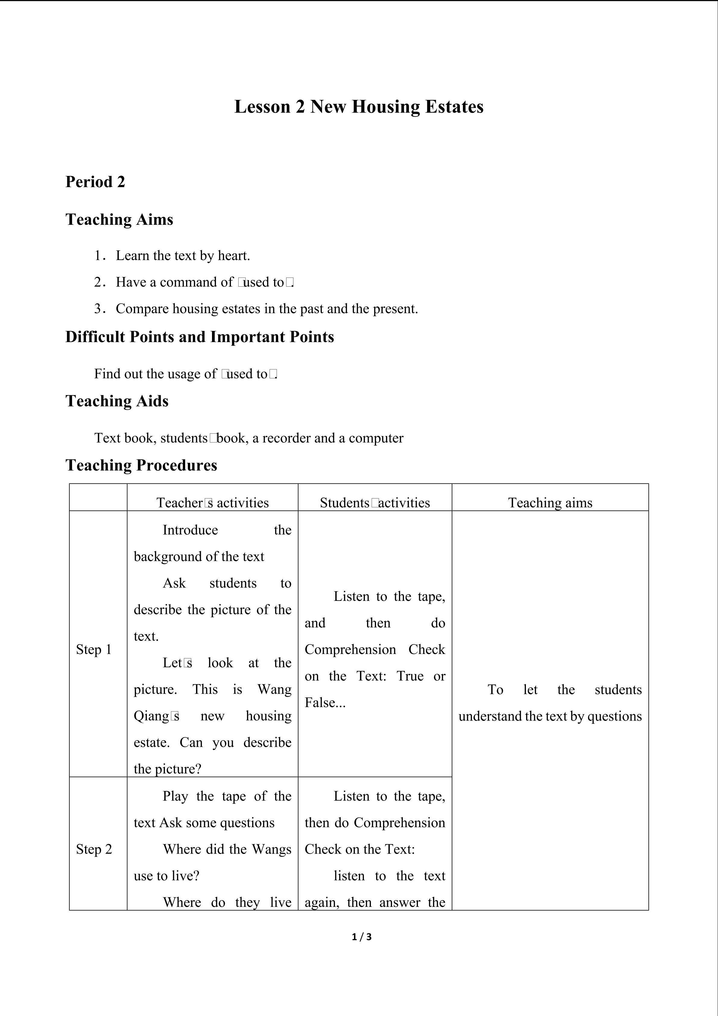 Lesson 2 New Housing Estates_教案2