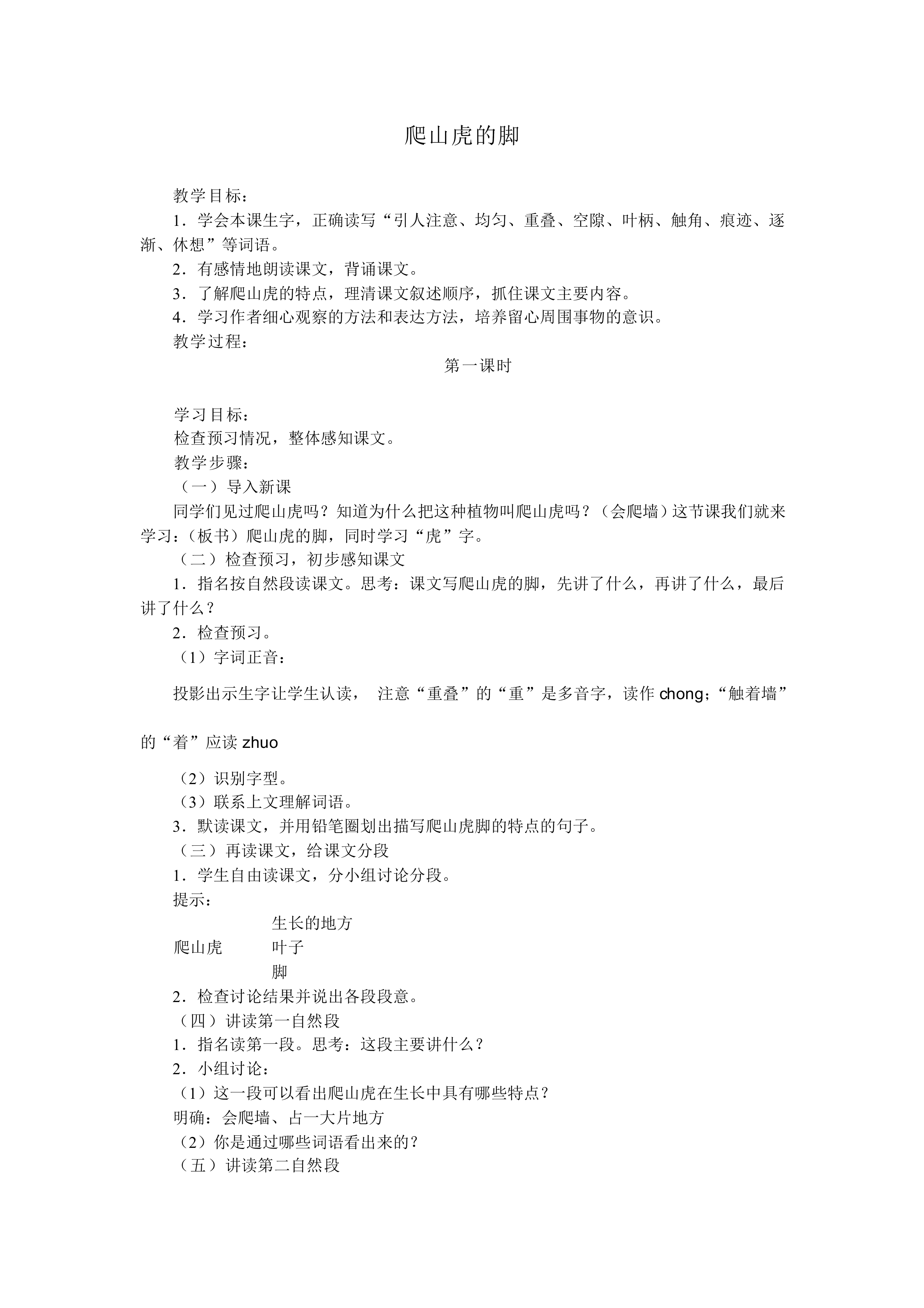 爬山虎的脚_教案2