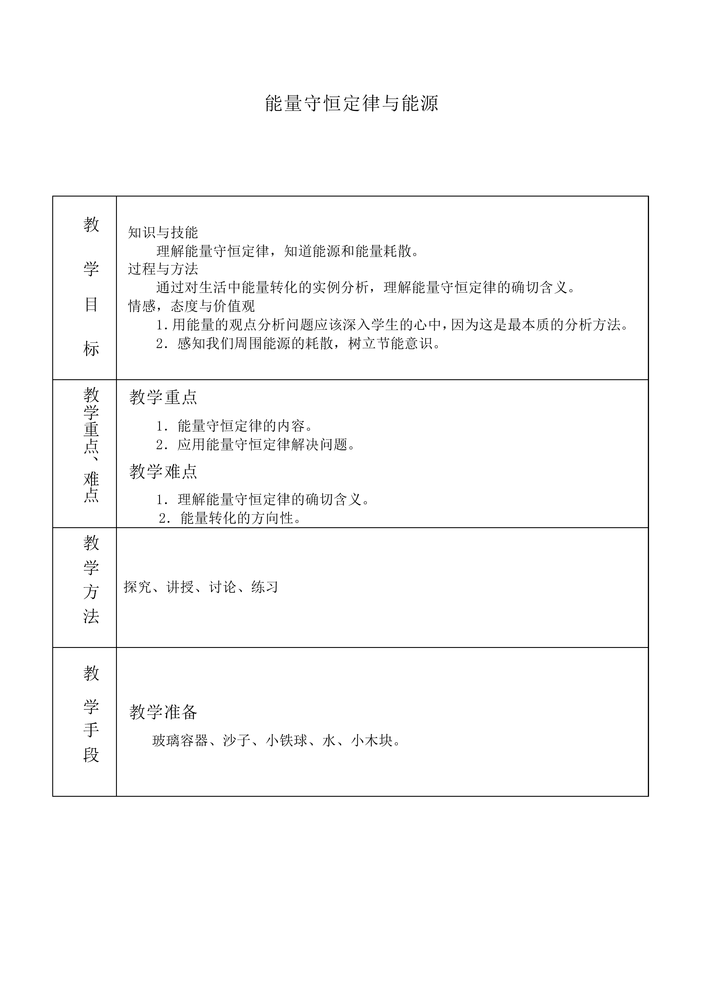 能量守恒定律与能源_教案2