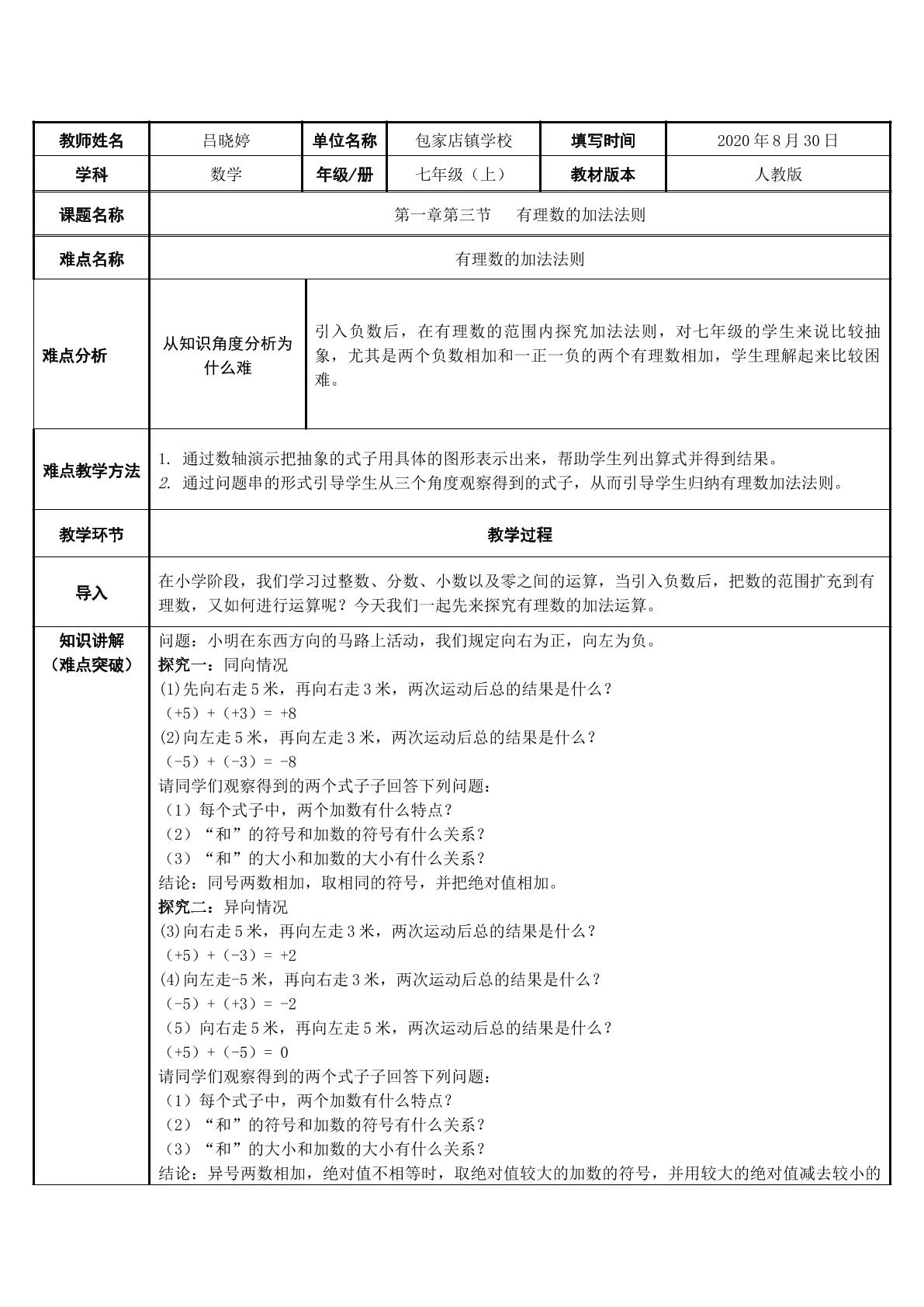 有理数的加法法则