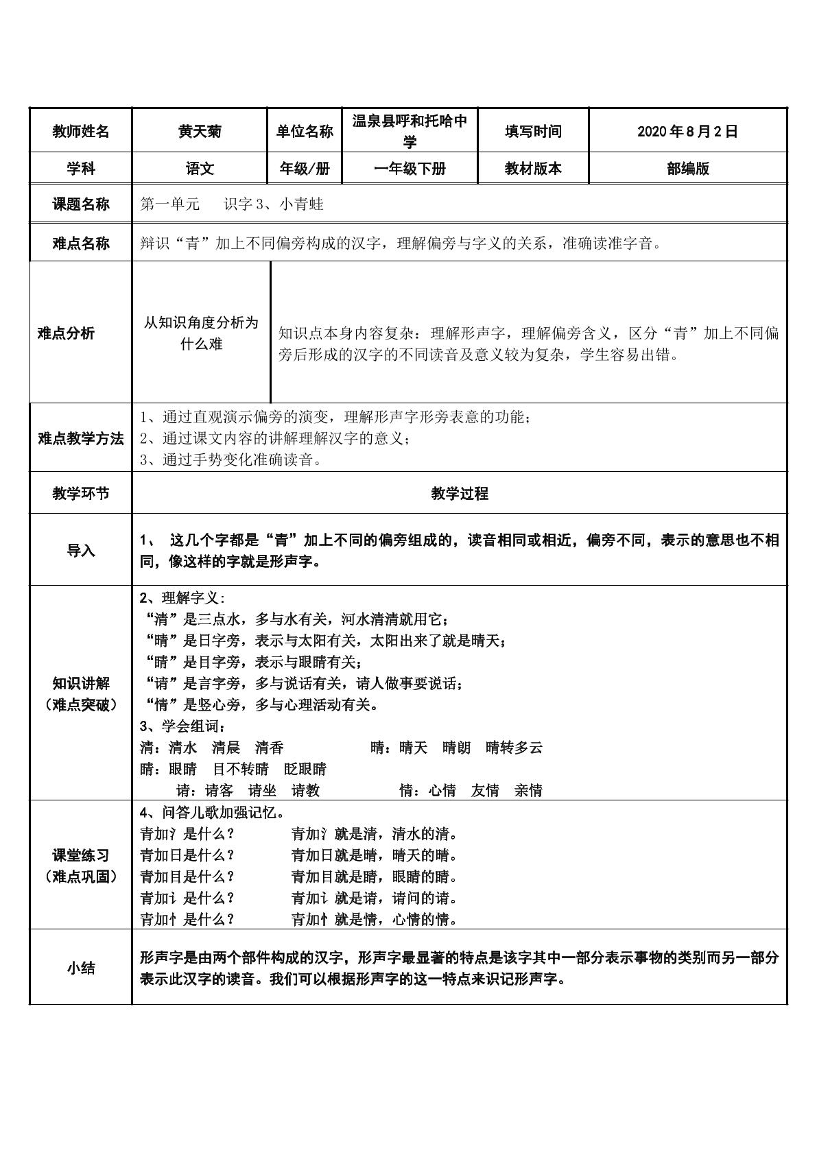 一年级下册识字3 小青蛙