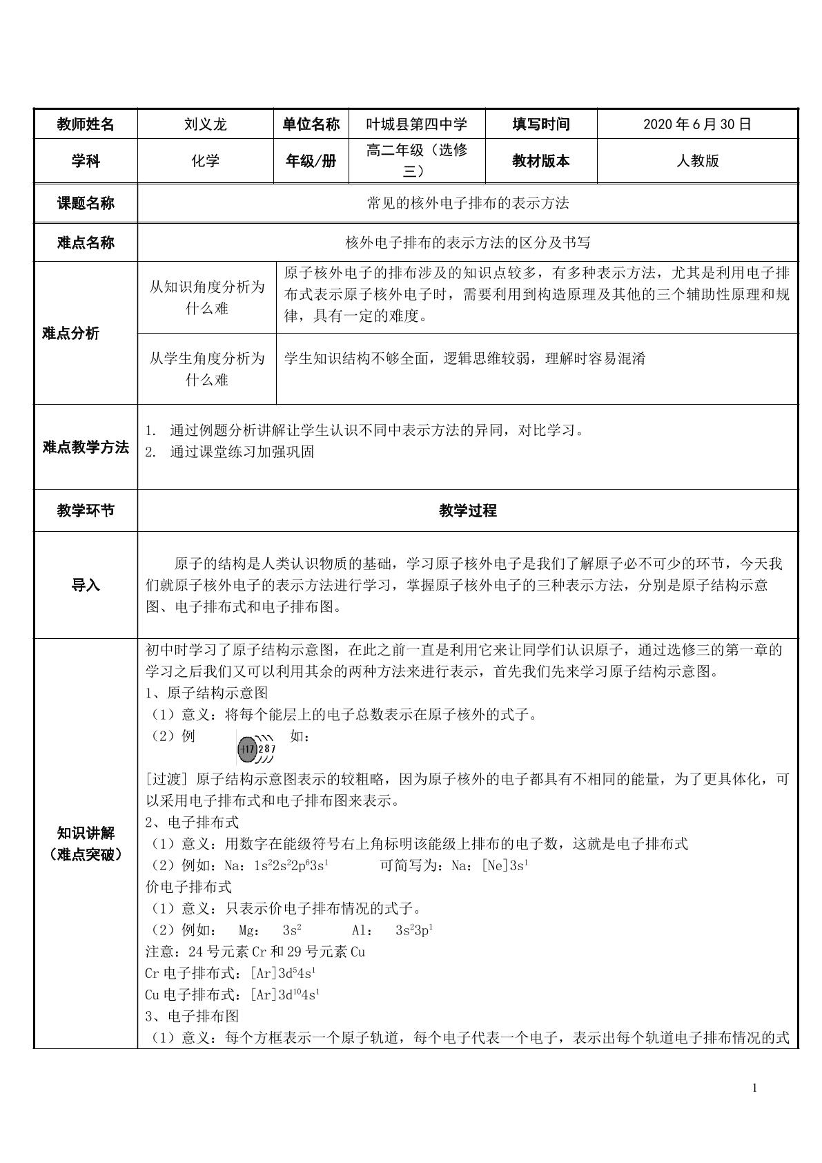 常见的核外电子排布的表示方法