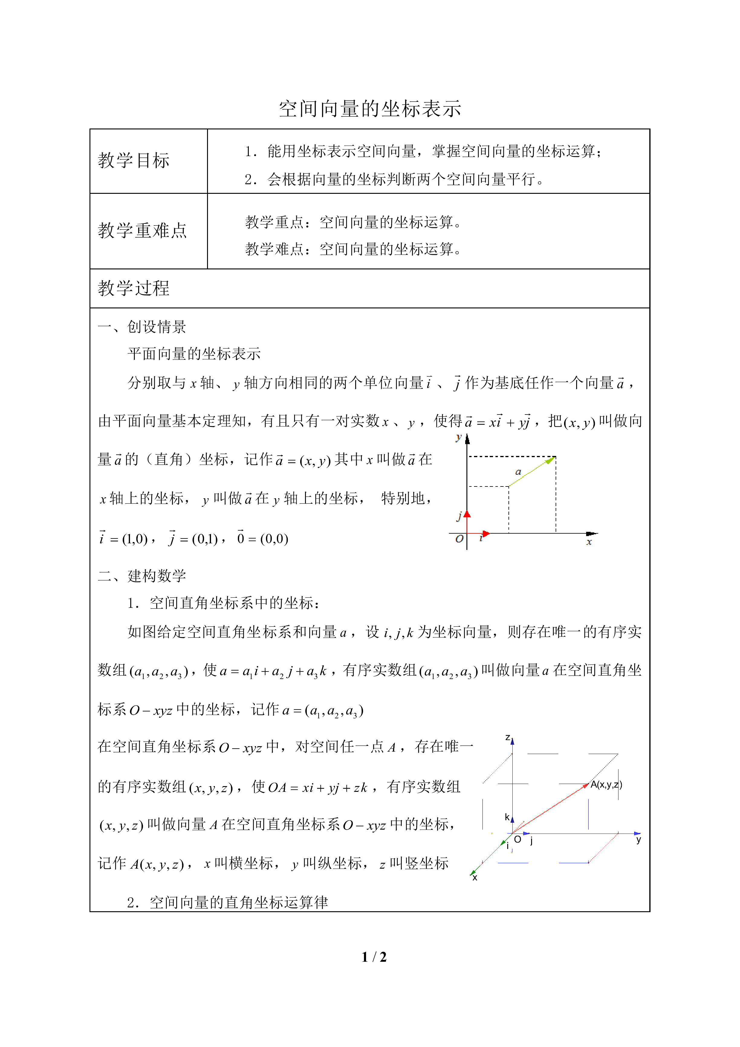 空间向量的坐标表示_教案2