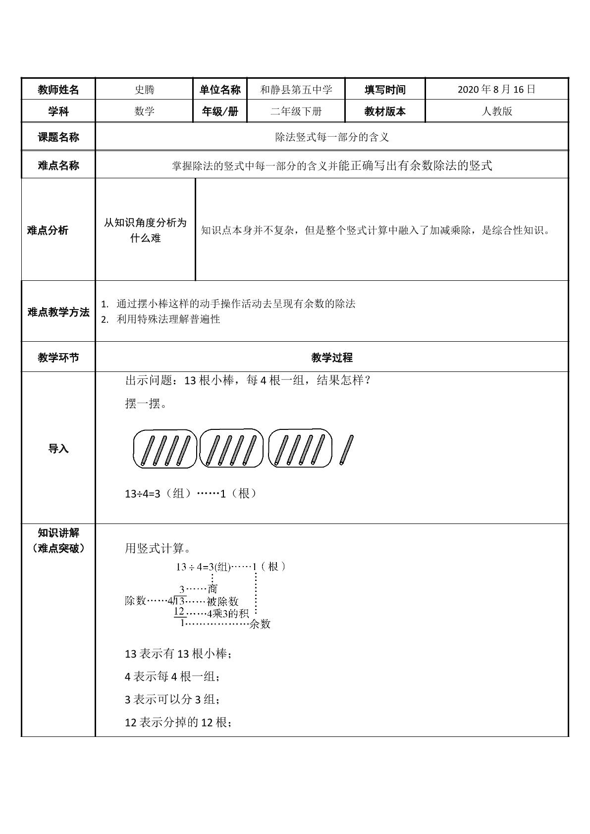 除法竖式计算的每一部分含义