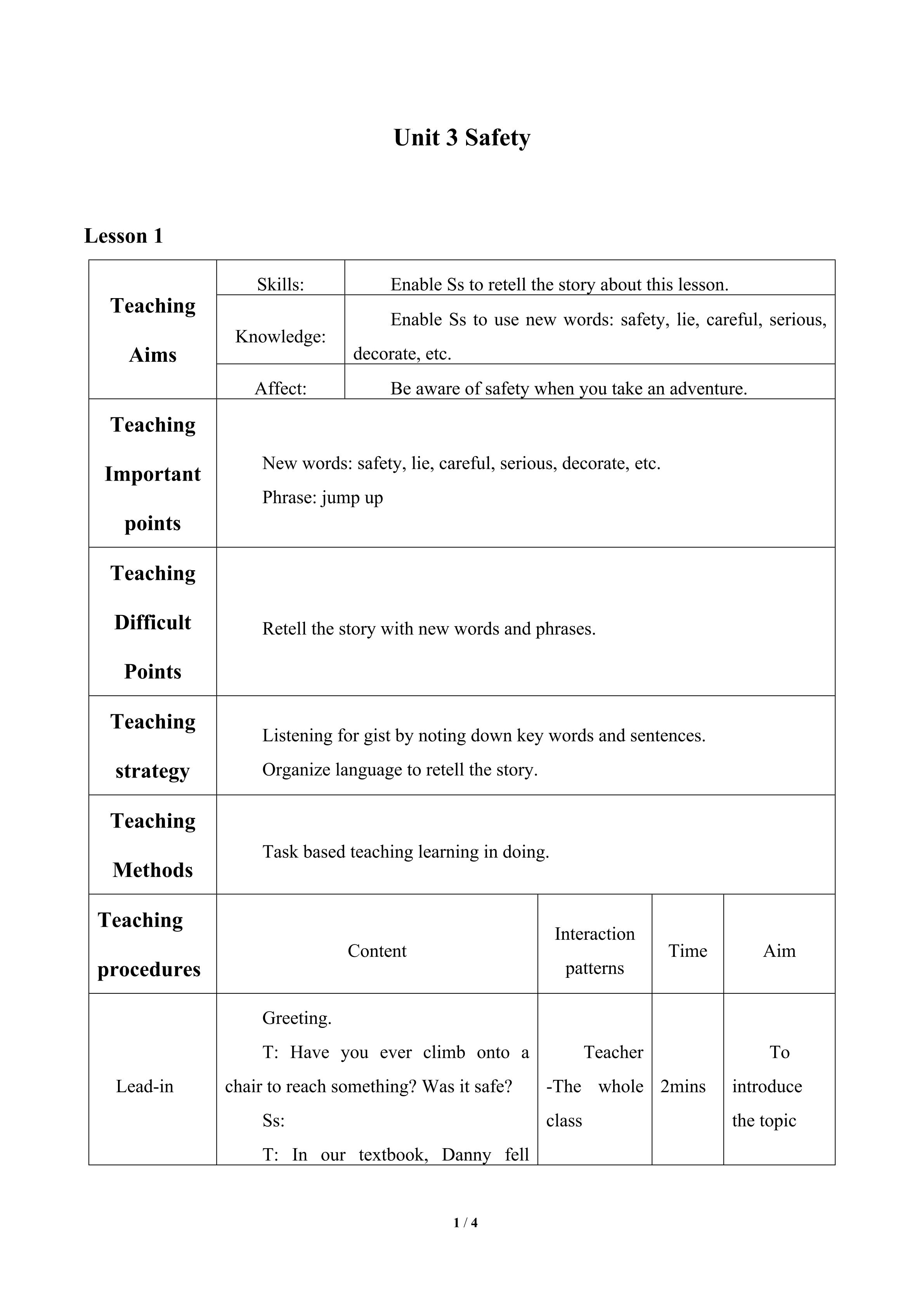 Unit 3 Safety_教案1