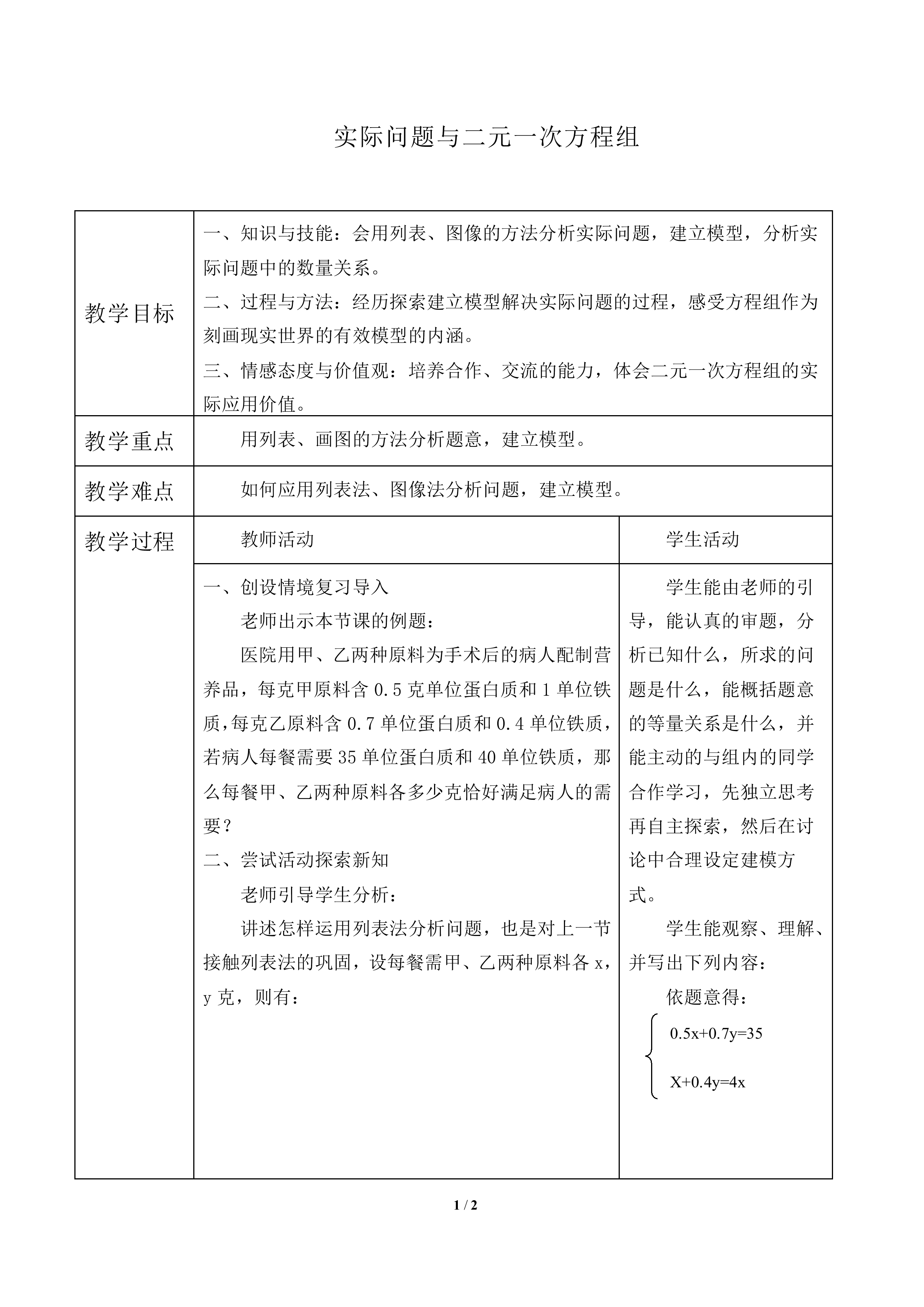 实际问题与二元一次方程组_教案2