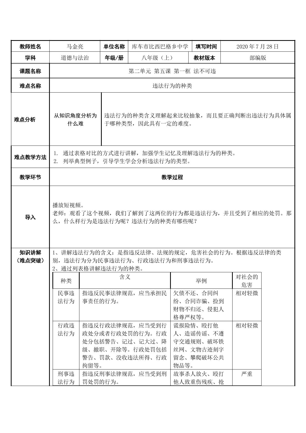 违法行为的种类