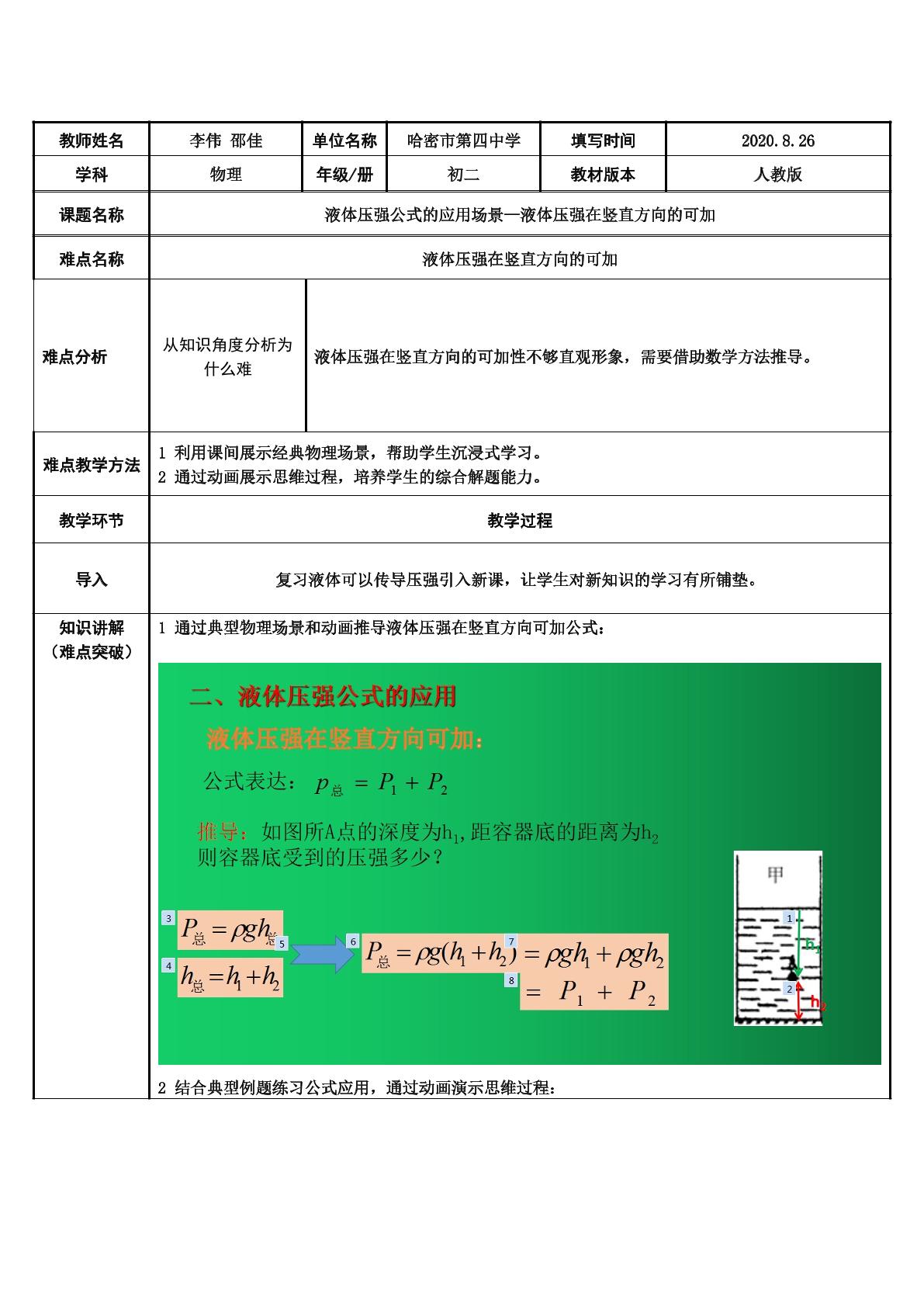 液体压强公式的应用场景—液体压强在竖直方向的可加