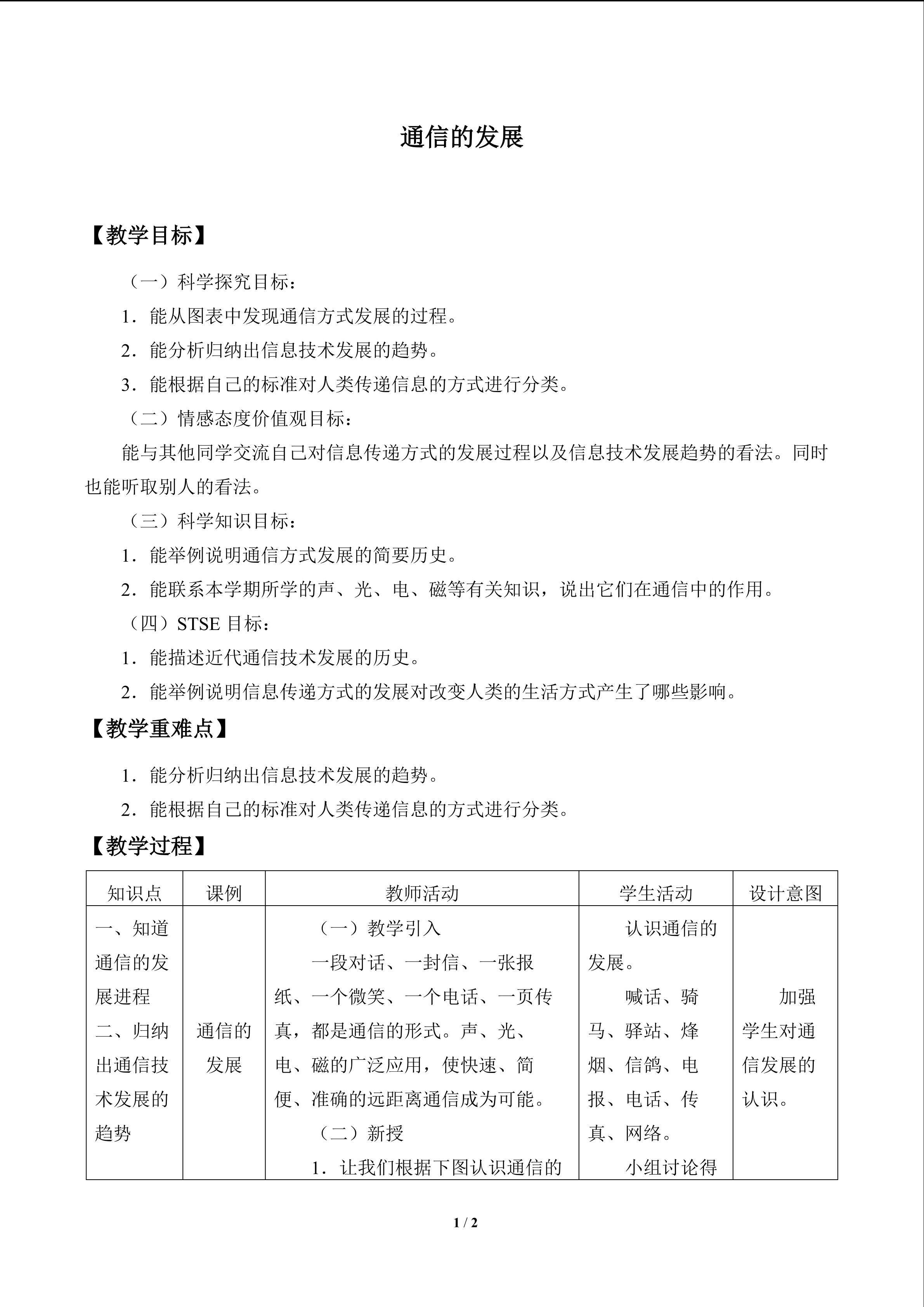 通信的发展_教案1
