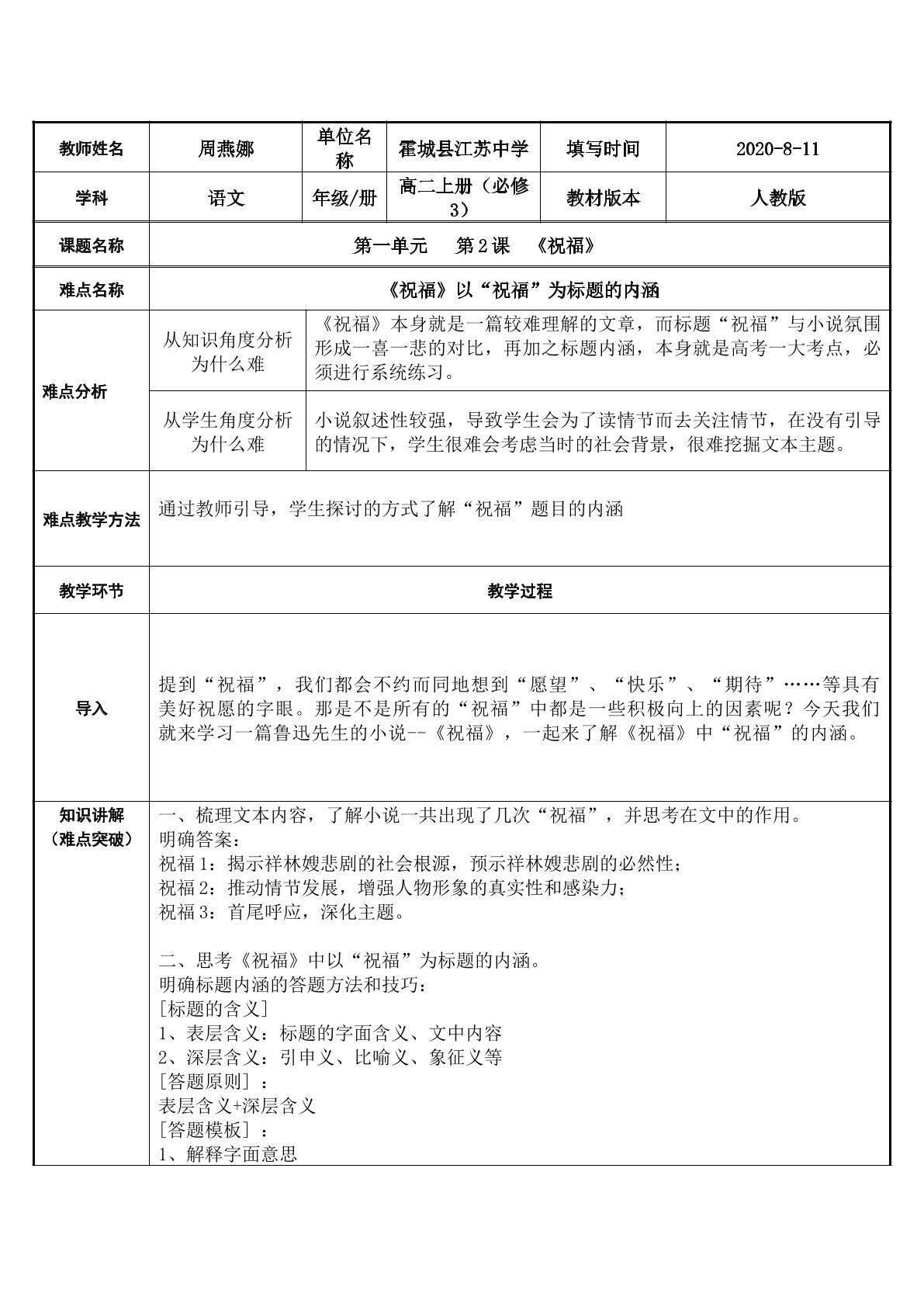 理解“祝福”的标题内涵