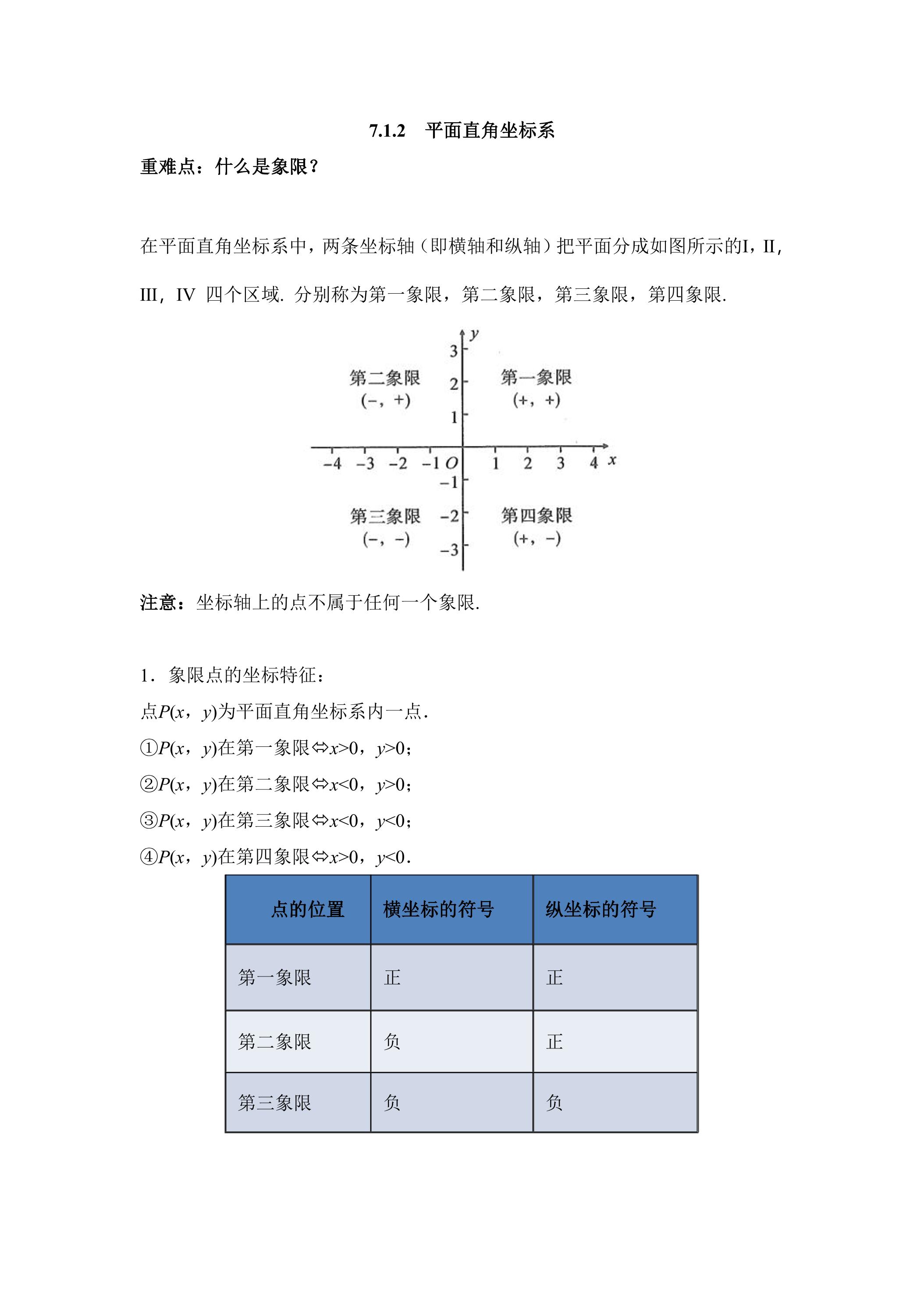 人教版7下数学 什么是象限